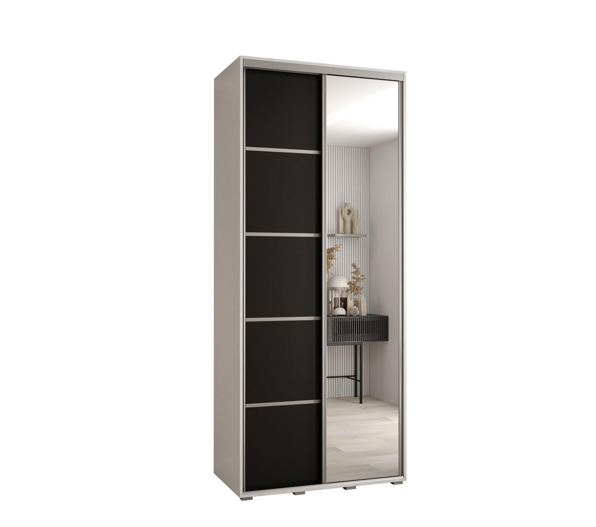 Szafa przesuwna z lustrem wysoka Davos 5 100 x 45 x 235,2 cm biały + czarny + u. srebrny - Abiks Meble