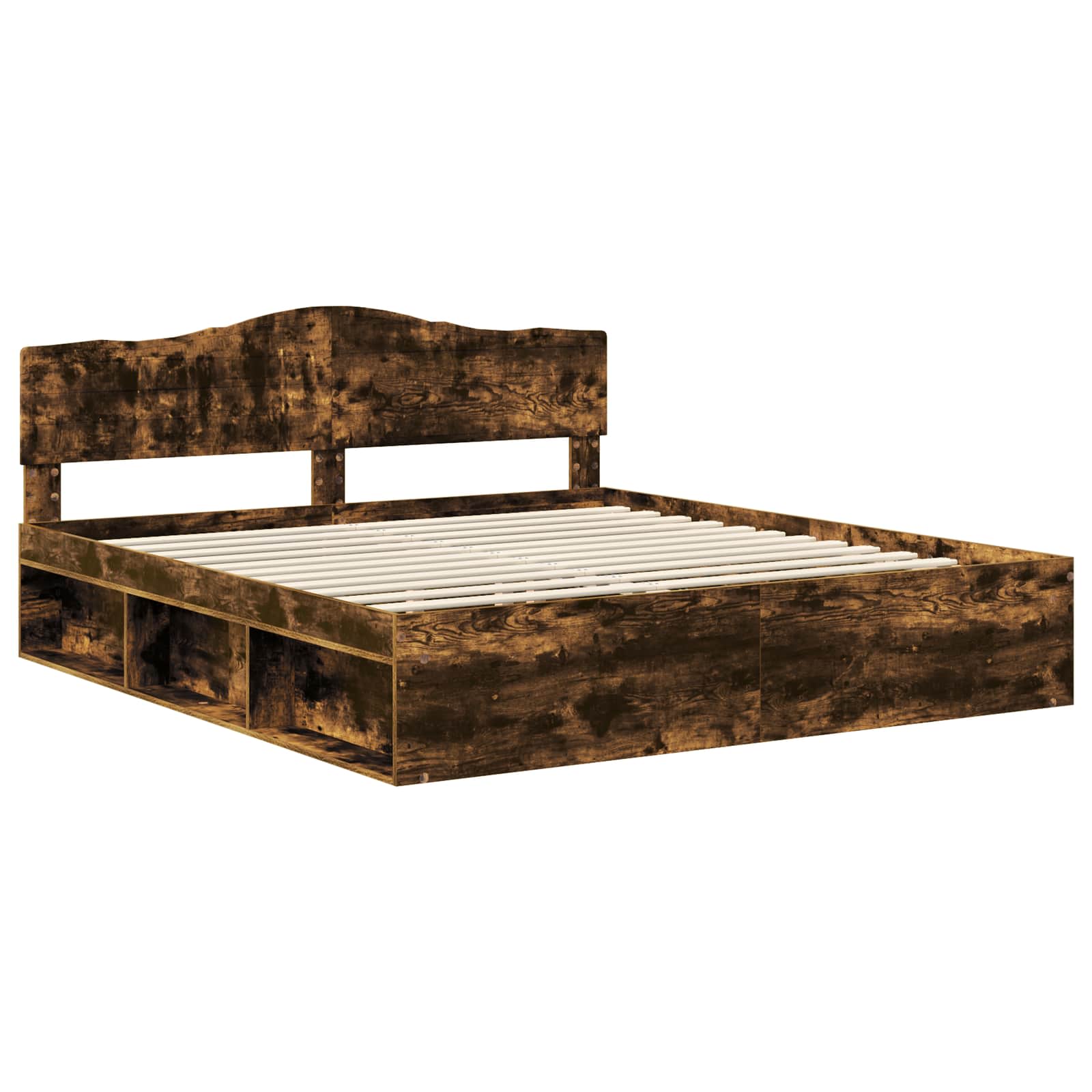 Cadre de lit en bois de pin massif, chêne fumé, pour la chambre, 180 × 200 cm - 4