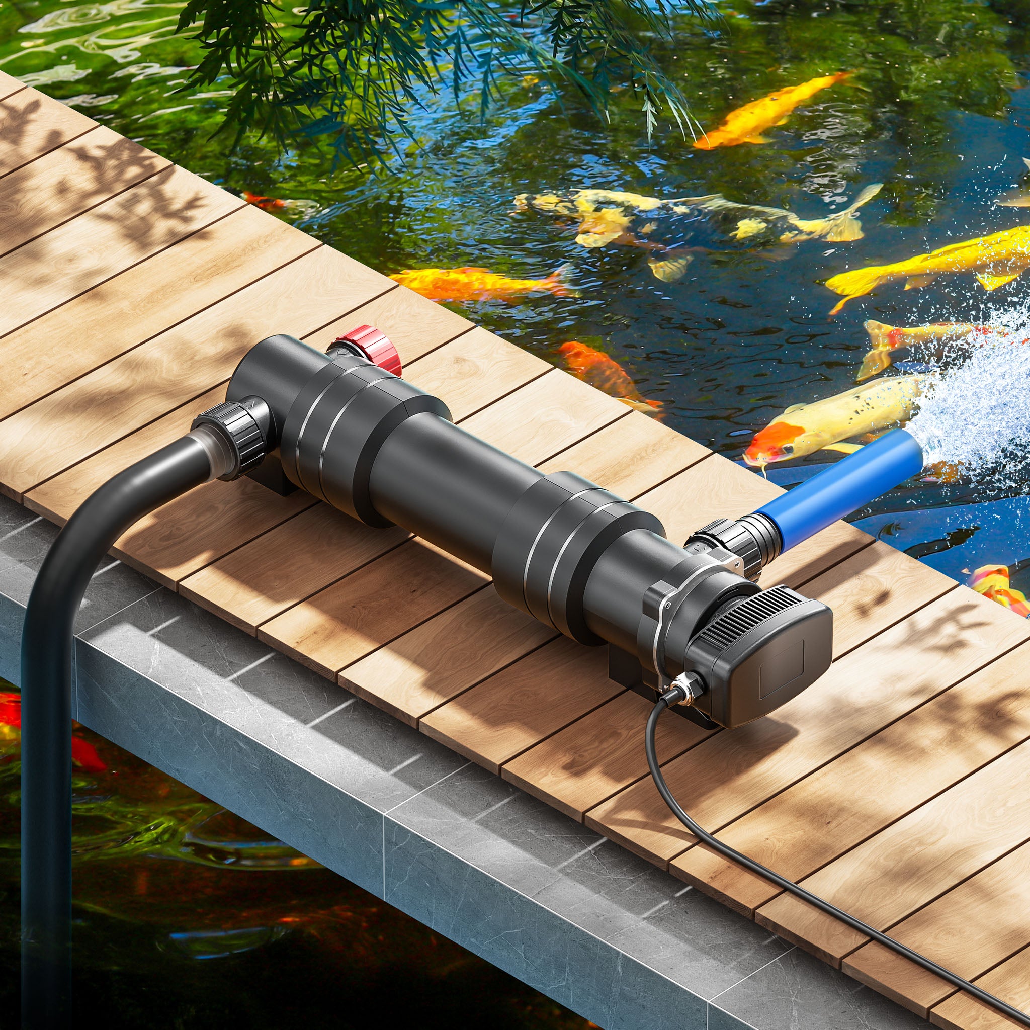 CUV-636 Stérilisateur Clarificateur bassins/étang - débit max. 7000 l/h - avec Lampe rayons UV-C 36 W + Miroir inox + Aimants - pour… SunSun - 2