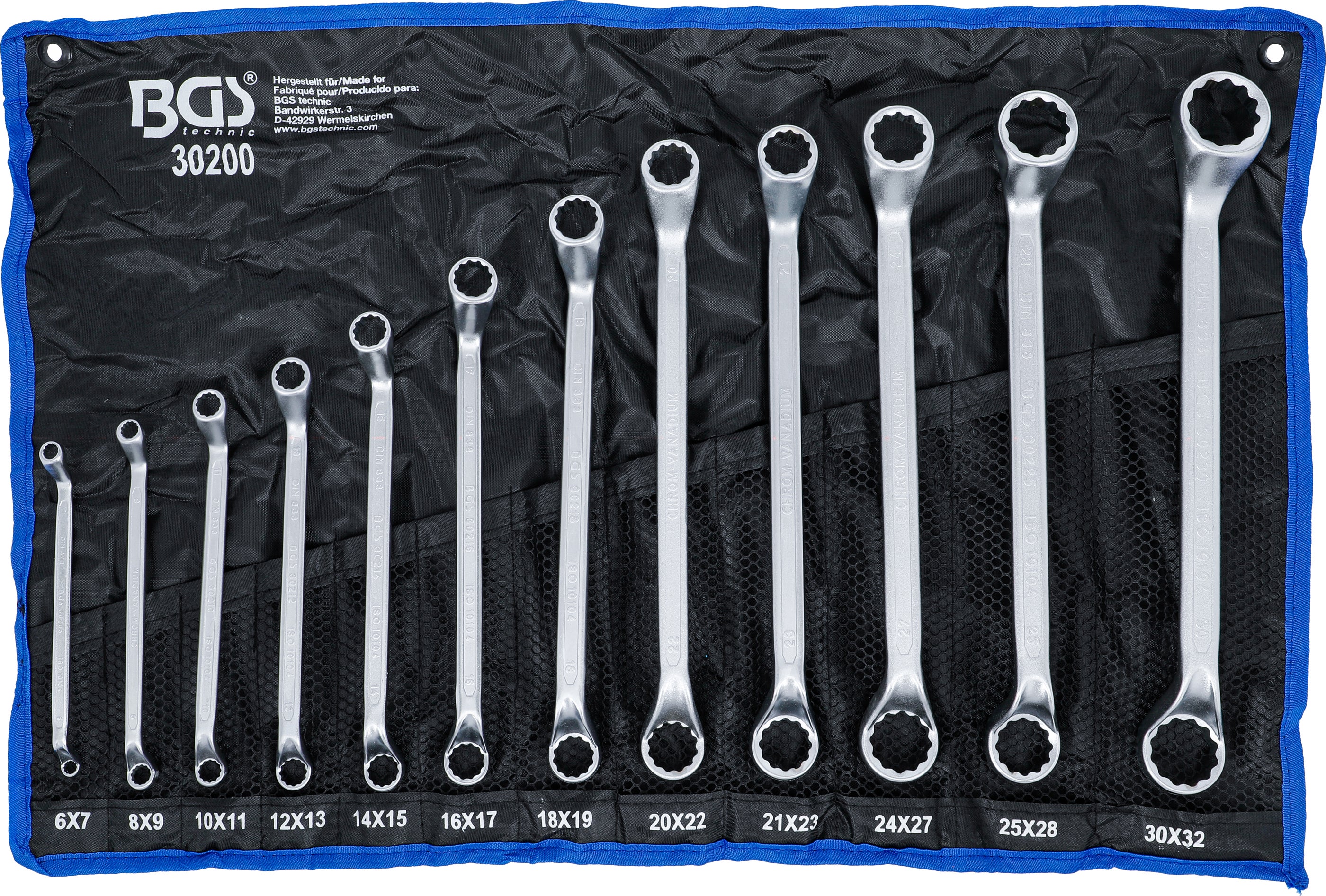 BGS Zestaw kluczy dwustronnych oczkowych głęboko giętych SW 6 - 32 mm 12cz. - 30200
