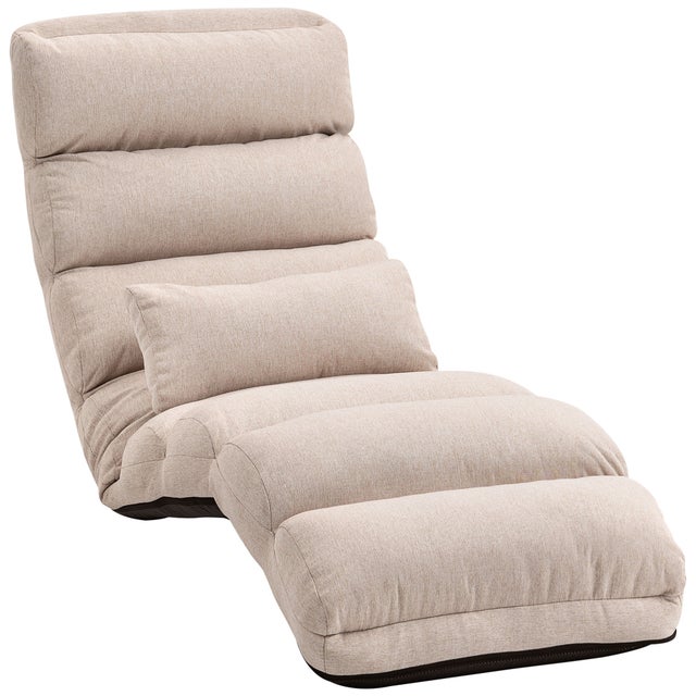 Fauteuil convertible 1 place - HOMCOM - dossier et appui-tête réglables sur 5 positions - tissu aspect lin - 58x119x78cm - beige