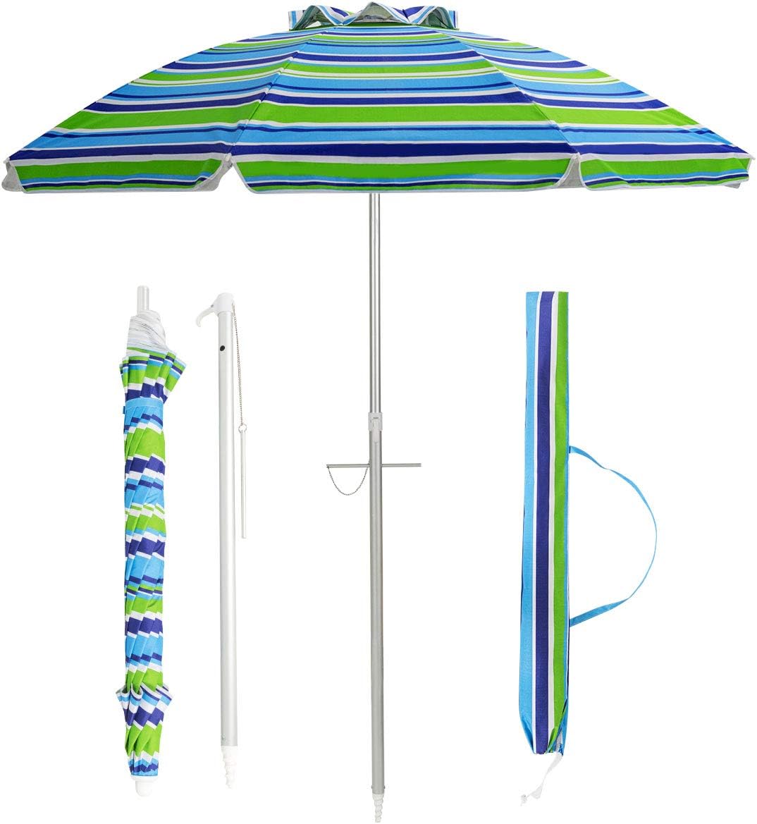 Parasol przeciwsłoneczny, 178 cm, odporny na wiatr, stabilny, UPF 50+, ochrona przed słońcem z ostrzem do wbijania w ziemię i torbą do przenoszenia