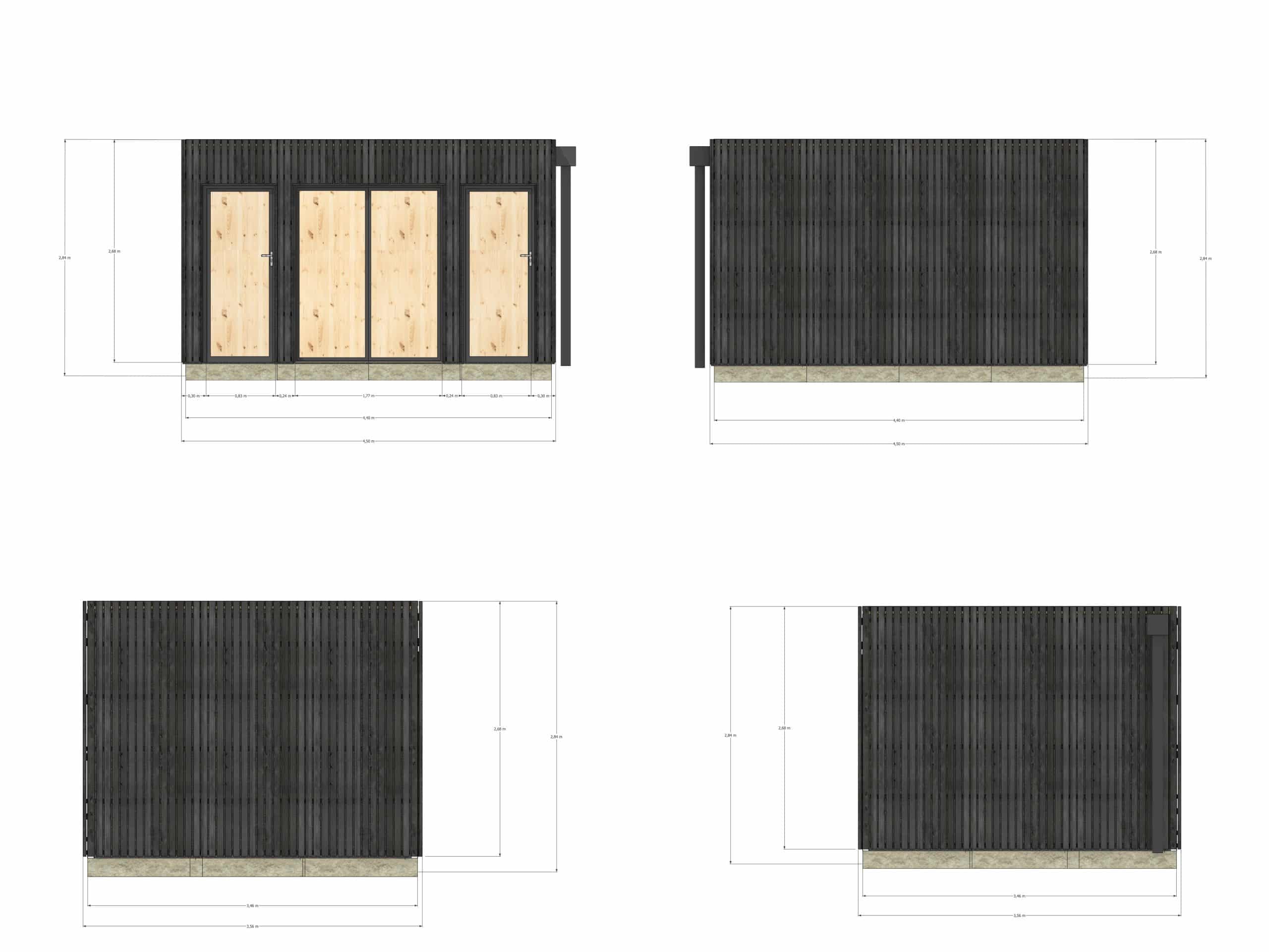 Annexe de jardin sans permis en bois 4,4 x 3,5 x 2,7 m / menuiseries alu k-line - 4