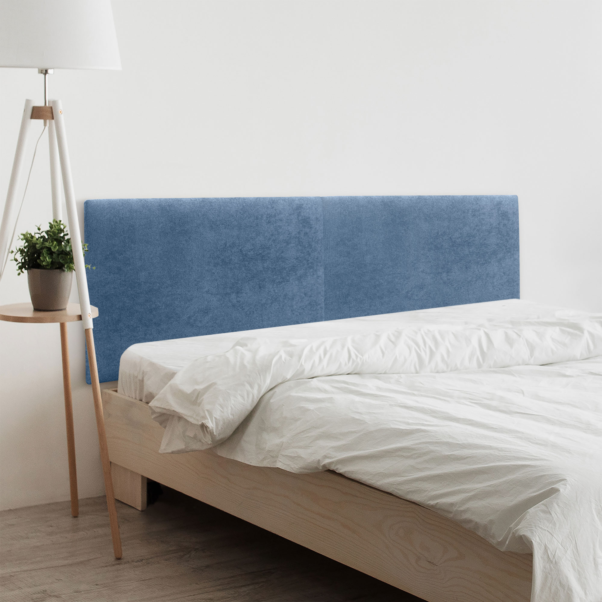Dhome cabecero de tela acualine liso dual dividido en 2 piezas tapizado de alta gama cabezal dormitorio (azul, 220cm)