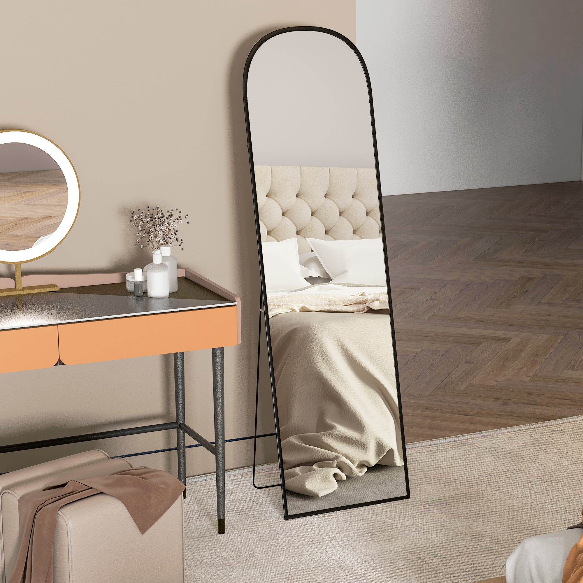 HOMCOM Specchio da Terra e Parete Moderno in Lega di Alluminio con Supporto Pieghevole, 50x170 cm, Nero - 8