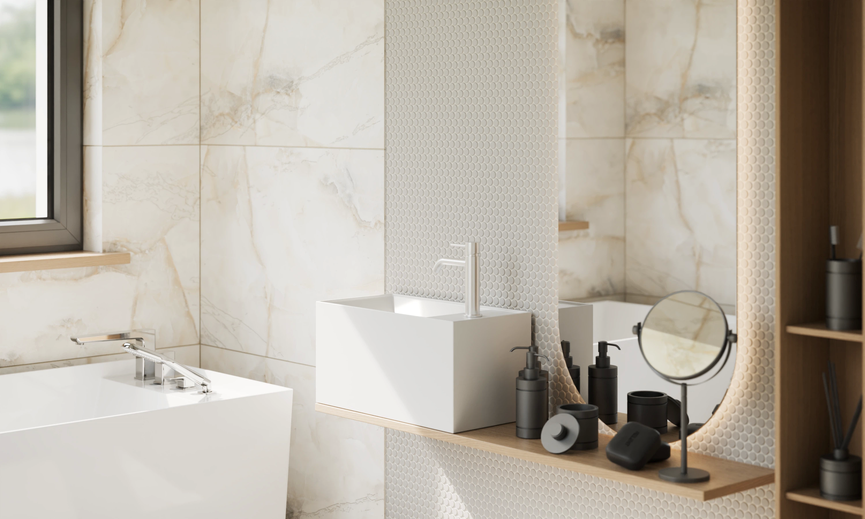 Mosaïque en céramique sur maille pour salle de bain ou cuisine 29.3cm x 31.7cm - Grey bubbles - 5