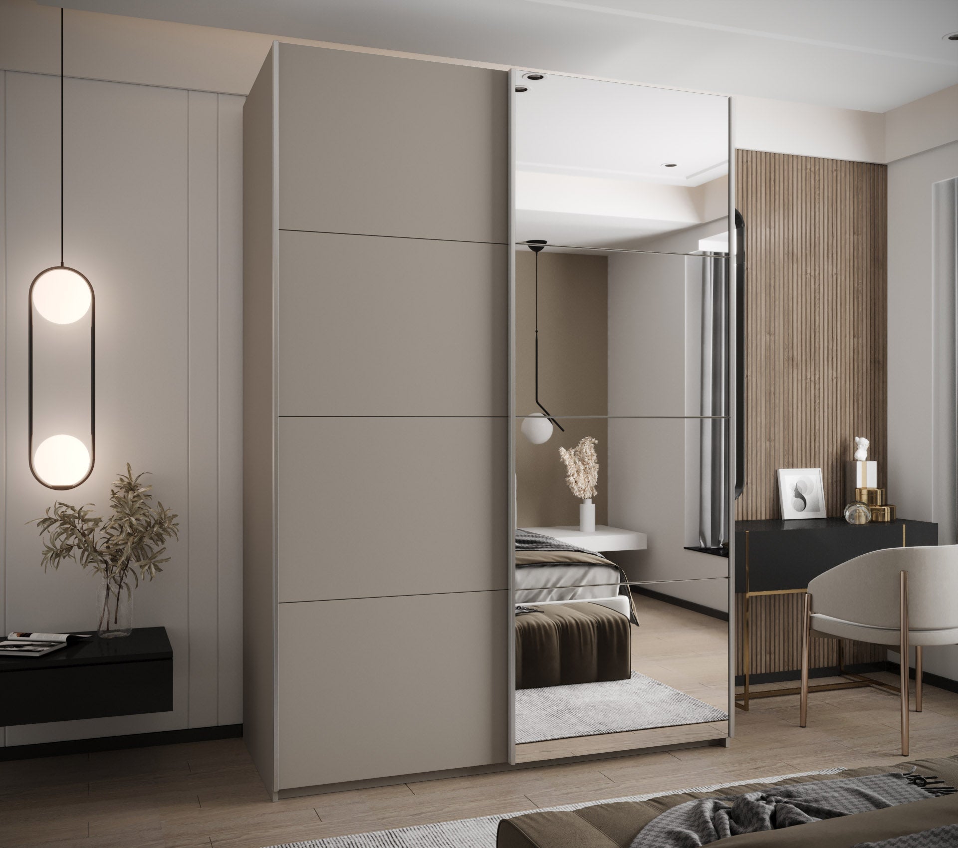 Szafa przesuwna wysoka Lux 3 180 x 64 x 245,5 cm kaszmir + kaszmir + u. srebrny - Abiks Meble - 2