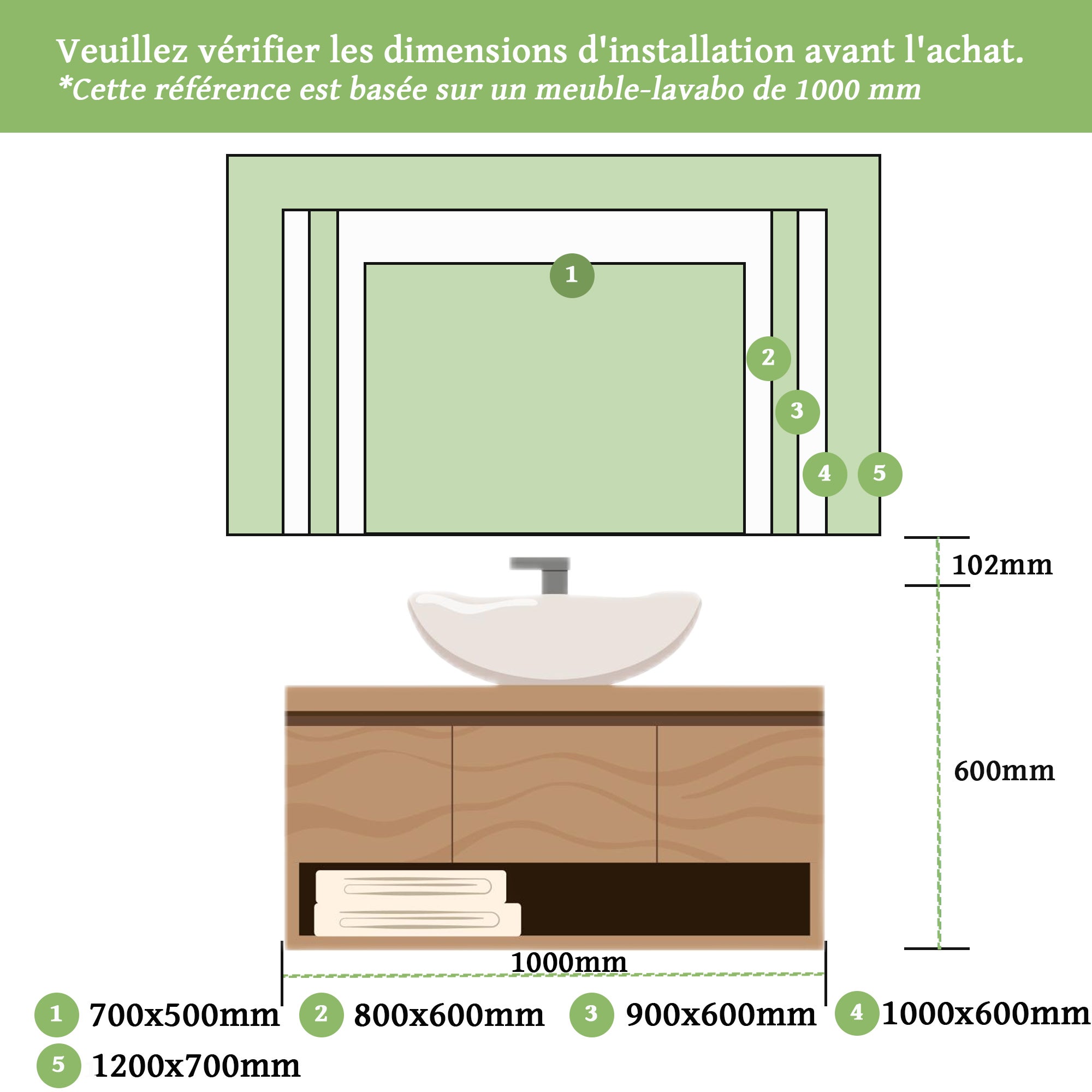 Miroir lumineux anti-buées rectangulaire 80x60 cm -LED, Mémoire - Miroir lumineux de salle de bains.Miroir lumineux de salle de bains - 4