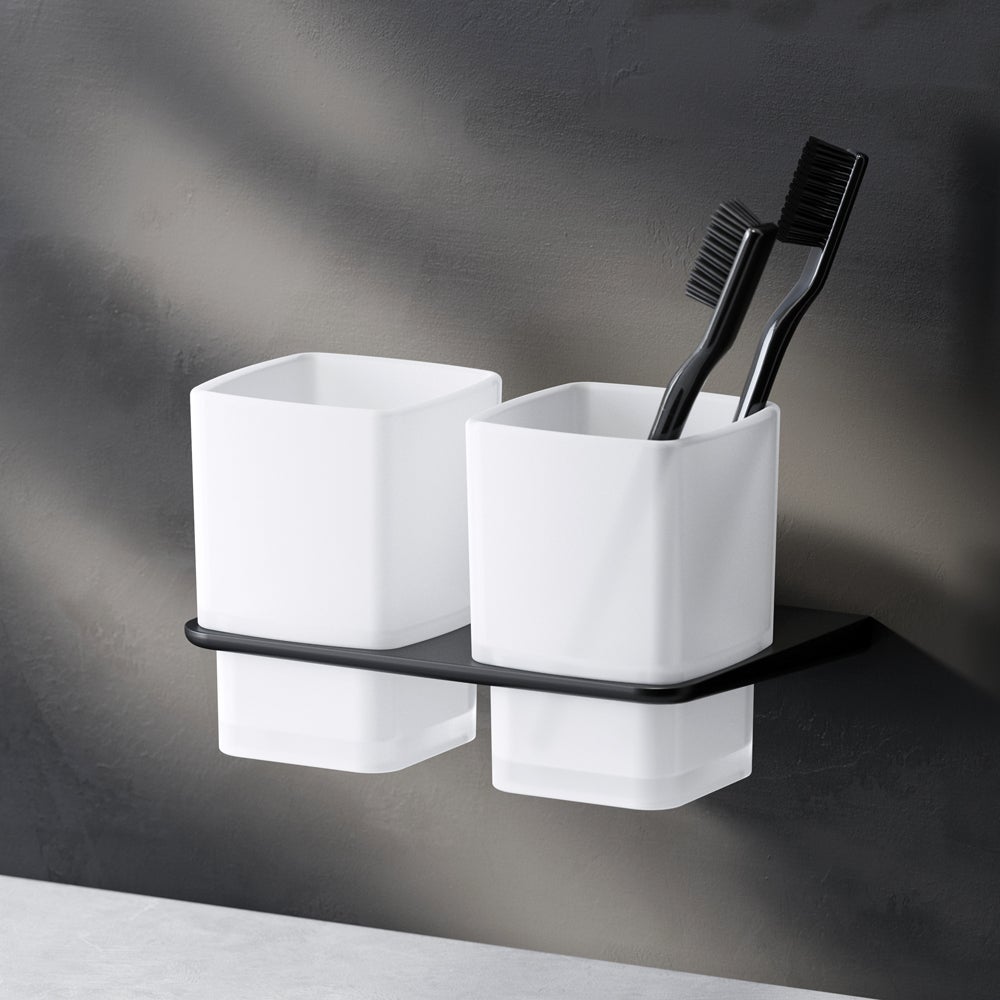 AM.PM Gobelet double verre avec support mural, Noir - 2