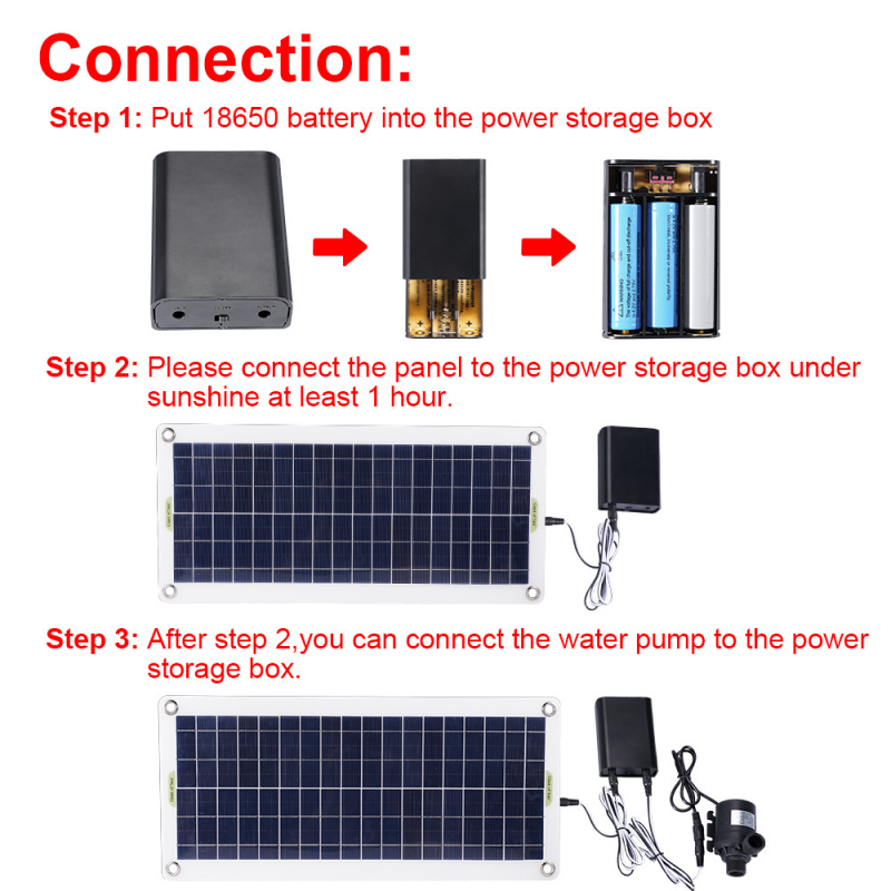 Pompe à eau solaire en silicium monocristallin 50 W, fonctionnement continu, faible bruit, sans balais CC, avec buse de 4 minutes - 5