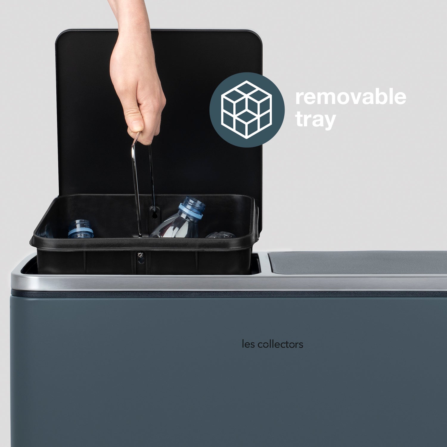 Les Collectors - Pattumiera per raccolta differenziata a pedale in acciaio inox spazzolato, grigio - 6