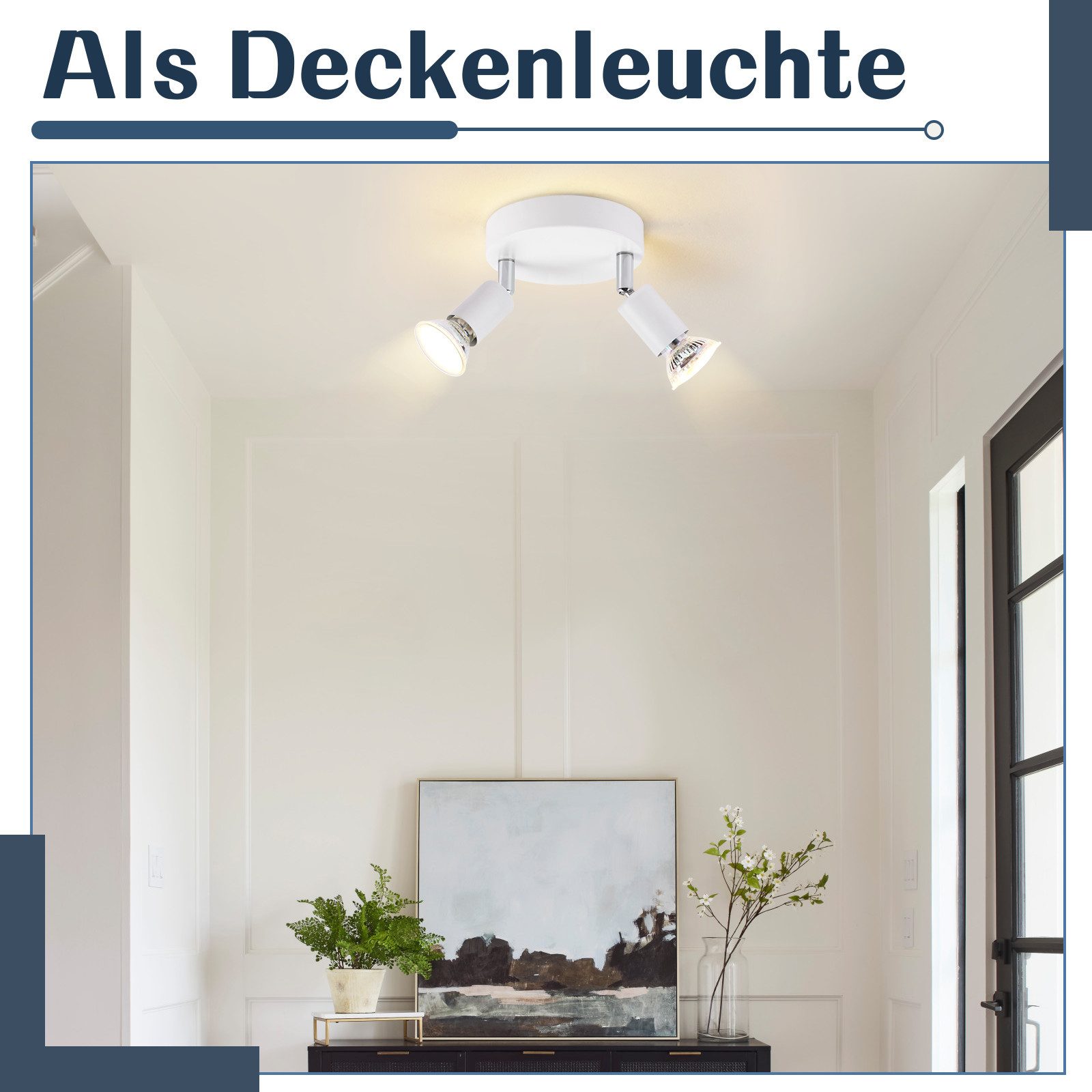 NETTLIFE Plafonnier LED GU10 -2 Spots de Plafond Ronde Moderne Spots de Plafond 350° pour Cuisines Couloir Chambre Salon - sans Ampoule Blanc - 6