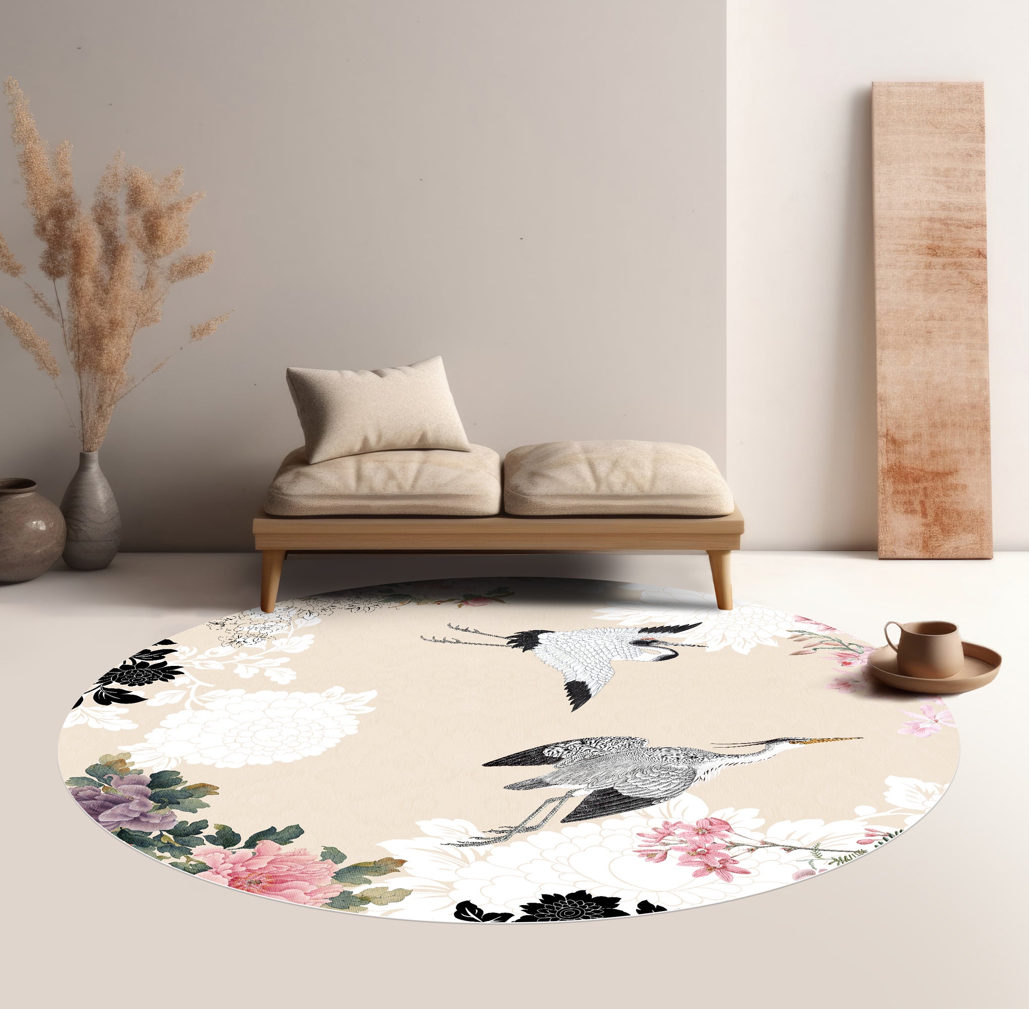Okrągły dywan winylowy Hanami [śr] 120 cm - antypoślizgowy, winylowy dywan do kuchni lub salonu, zmywalny, abstrakcyjny styl