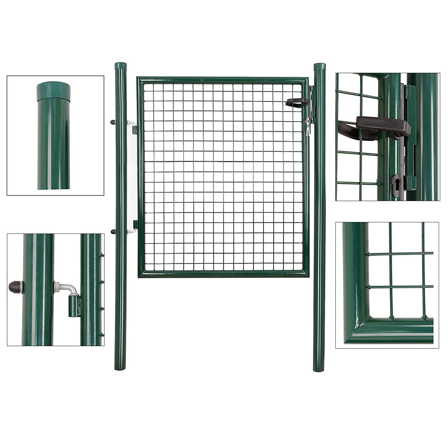 Portillon de Jardin Grillagé, en Acier Galvanisé, Clôture avec Serrure, Porte 106 x 150 cm (L x H), Vert - 3