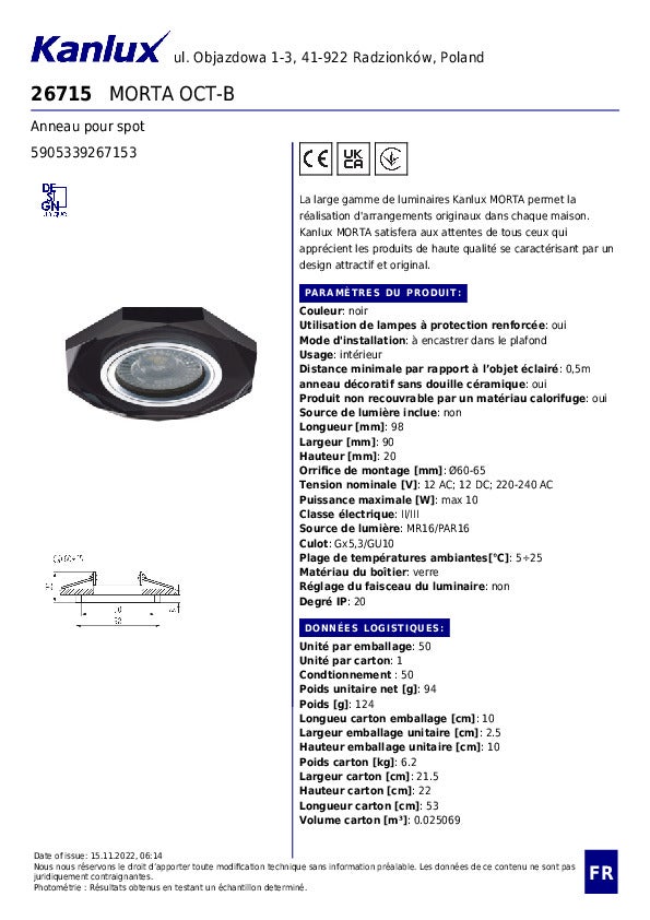 Anneau décoratif noir - Verre - Spot encastrable plafond - Ø60-65mm - 7