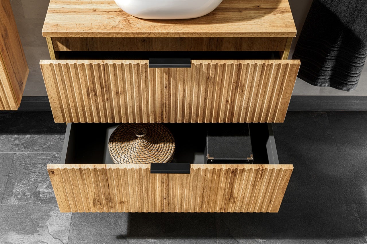 Meuble de salle de bain suspendu sous double vasque ADEL CHÊNE 120 cm - 9