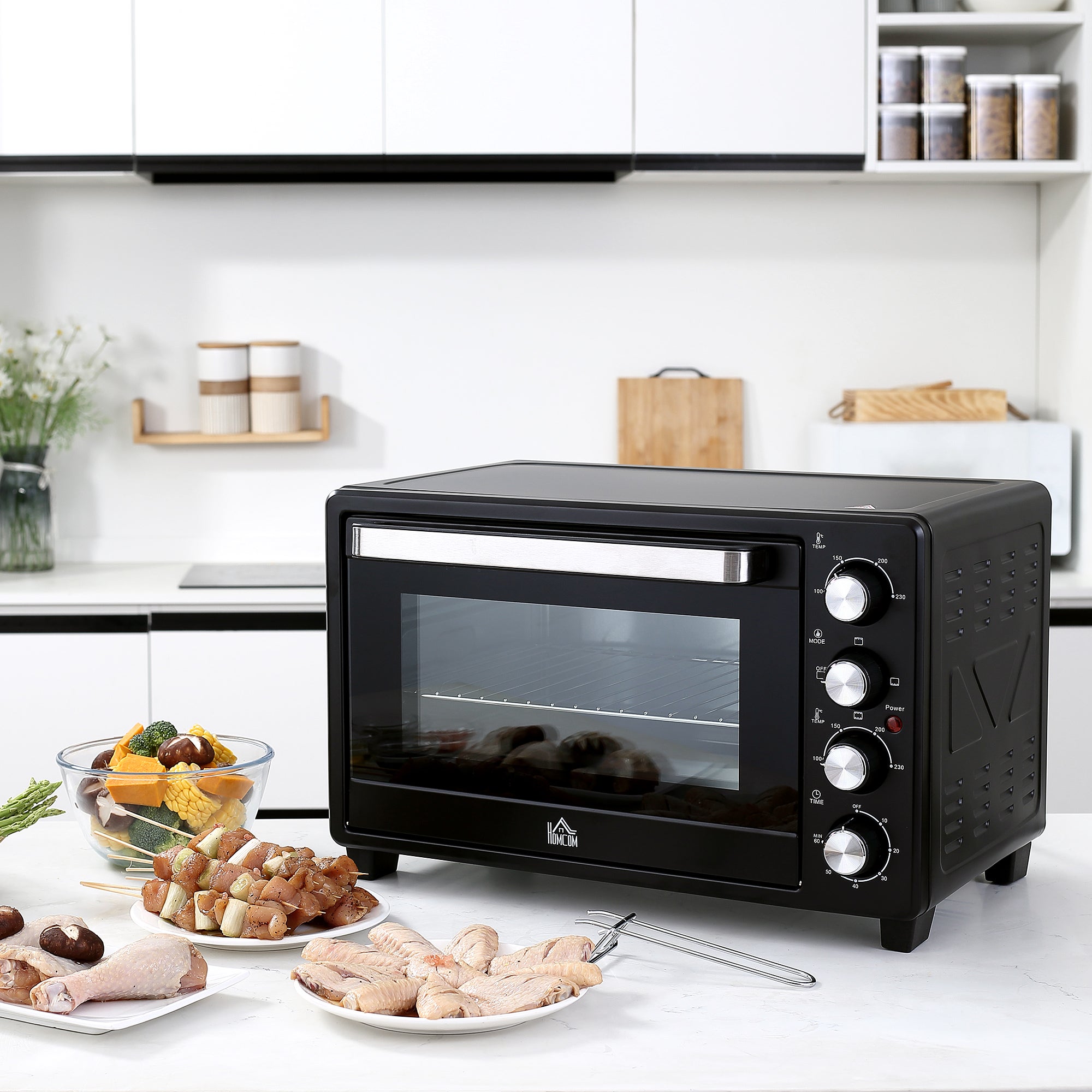 Homcom Horno Eléctrico Metal, Acero Inoxidable Y Vidrio Templado 52,2X38,1X33,5 Cm Negro Acero Inoxidable, Leroy Merlin
