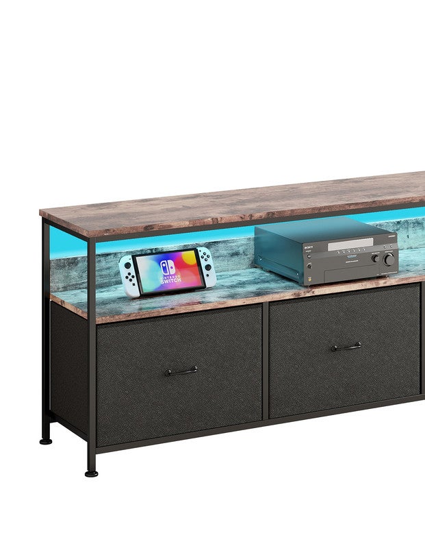 Meuble TV, 108x30x57cm, avec bande lumineuse LED et 3 tiroirs, pieds réglables en hauteur, structure en fer, meuble tele - 8