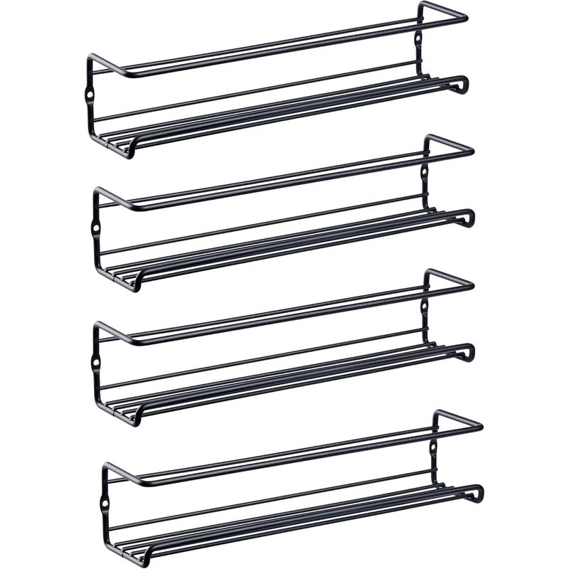 Półka na przyprawy kuchenne, bez wiercenia, czarna, 29 cm × 6,5 cm × 6 cm, półka na przyprawy do słoików z przyprawami, ze śrubami i haczykami, 4 sztu