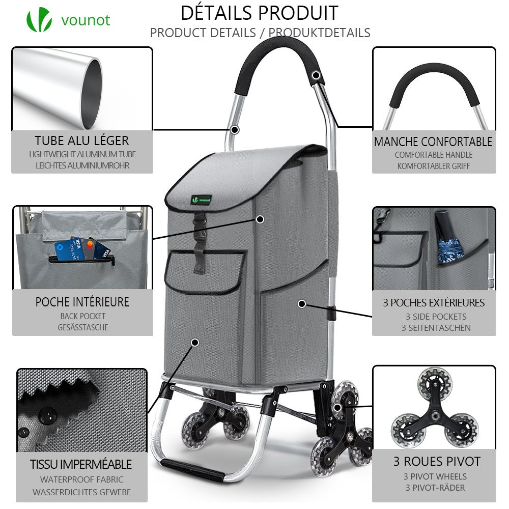 Carrello Pieghevole Per Scale In Alluminio, Capacità 75 Kg, 6 Ruote, Manico Telescopico Regolabile, Carrello Per La Spesa E Trasporto, Ideale Per Magazzini, Aeroporti E Uso Domestico