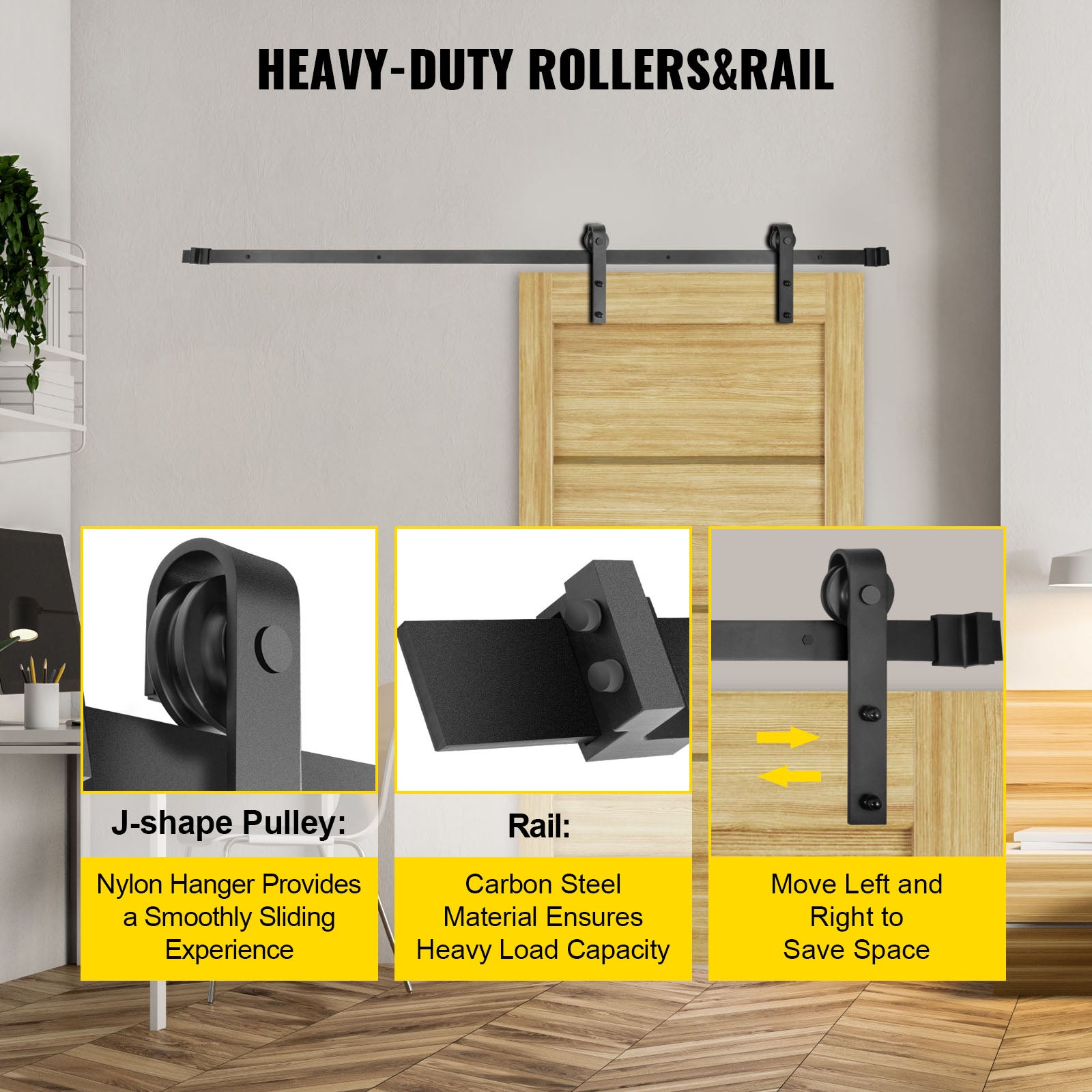 Kit ferramenta per porta doppia VEVOR da 366 cm, ferramenta per porta sospesa da 150 kg, binario per porta scorrevole in acciaio al carbonio, 4 ganci - 4