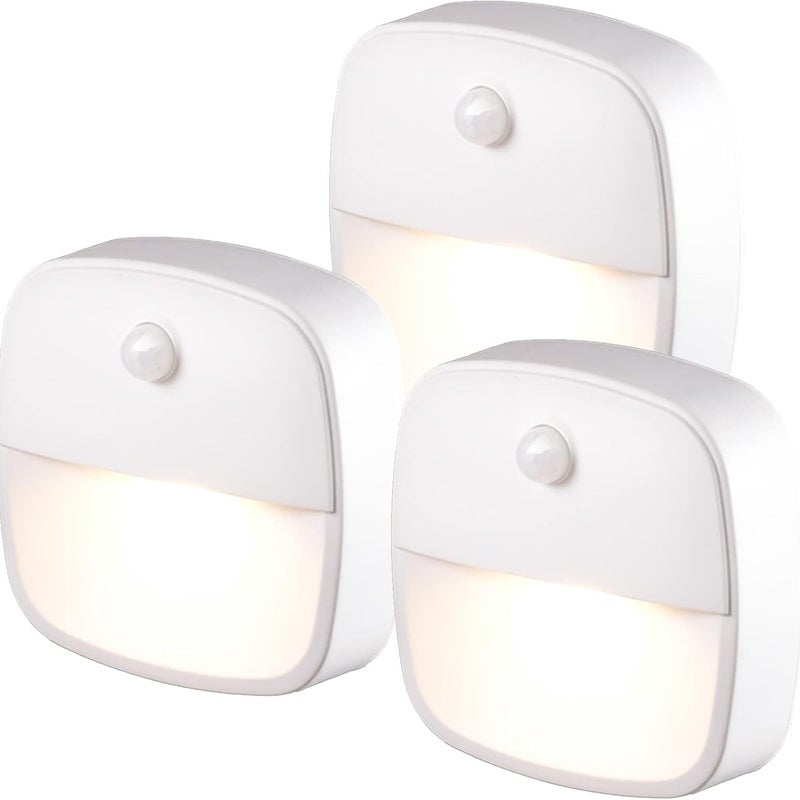 Lampa wewnętrzna z czujnikiem ruchu, zestaw 3 lampek nocnych LED, lampki nocne schodowe do korytarza, sypialni, szafy, ciepła biel