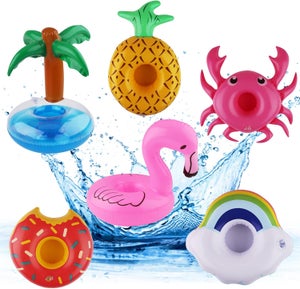 Lot De 6 Porte-gobelets Gonflables Pour Piscine – Mini Flotteurs Pour Canettes 355 Ml – Designs Variés – En PVC Durable – Idéal Pour Fêtes Estivales Et Plage
