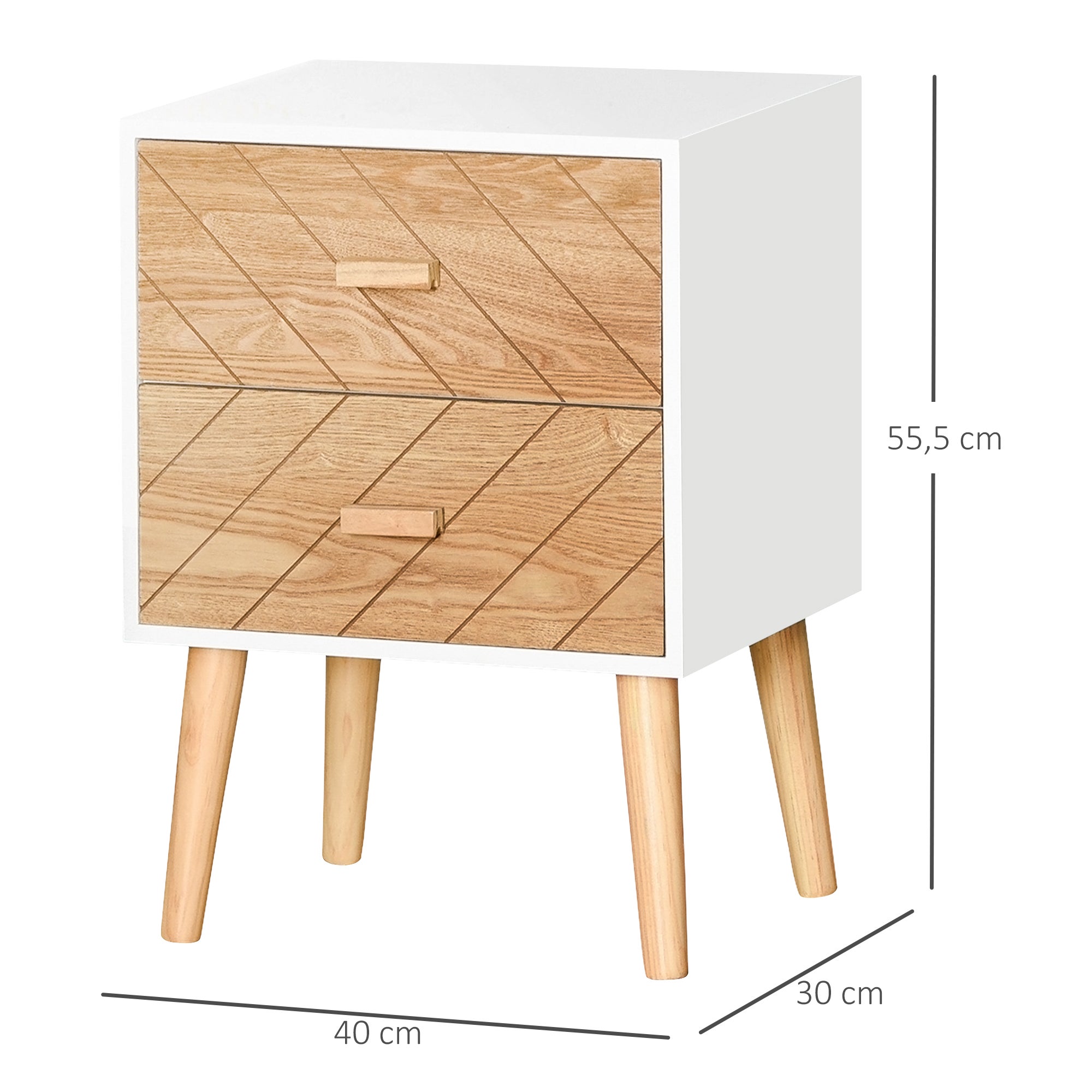 Mesita de noche Homcom blanco 40x30x55,5 cm MDF y madera maciza - 3
