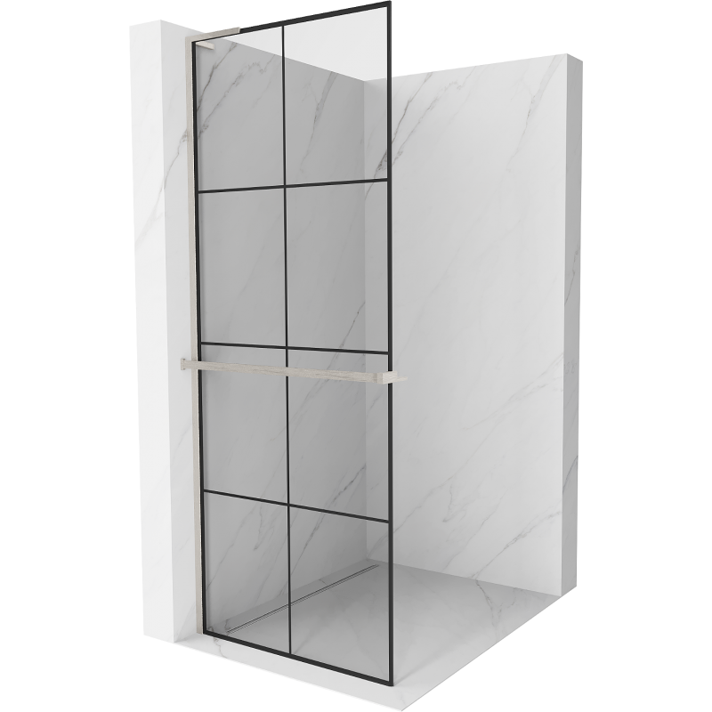 Mexen Kioto+ L ścianka prysznicowa z półką Walk-in 80 x 200 cm, czarna kratka, nikiel szczotkowany - 800-080-123-97-77