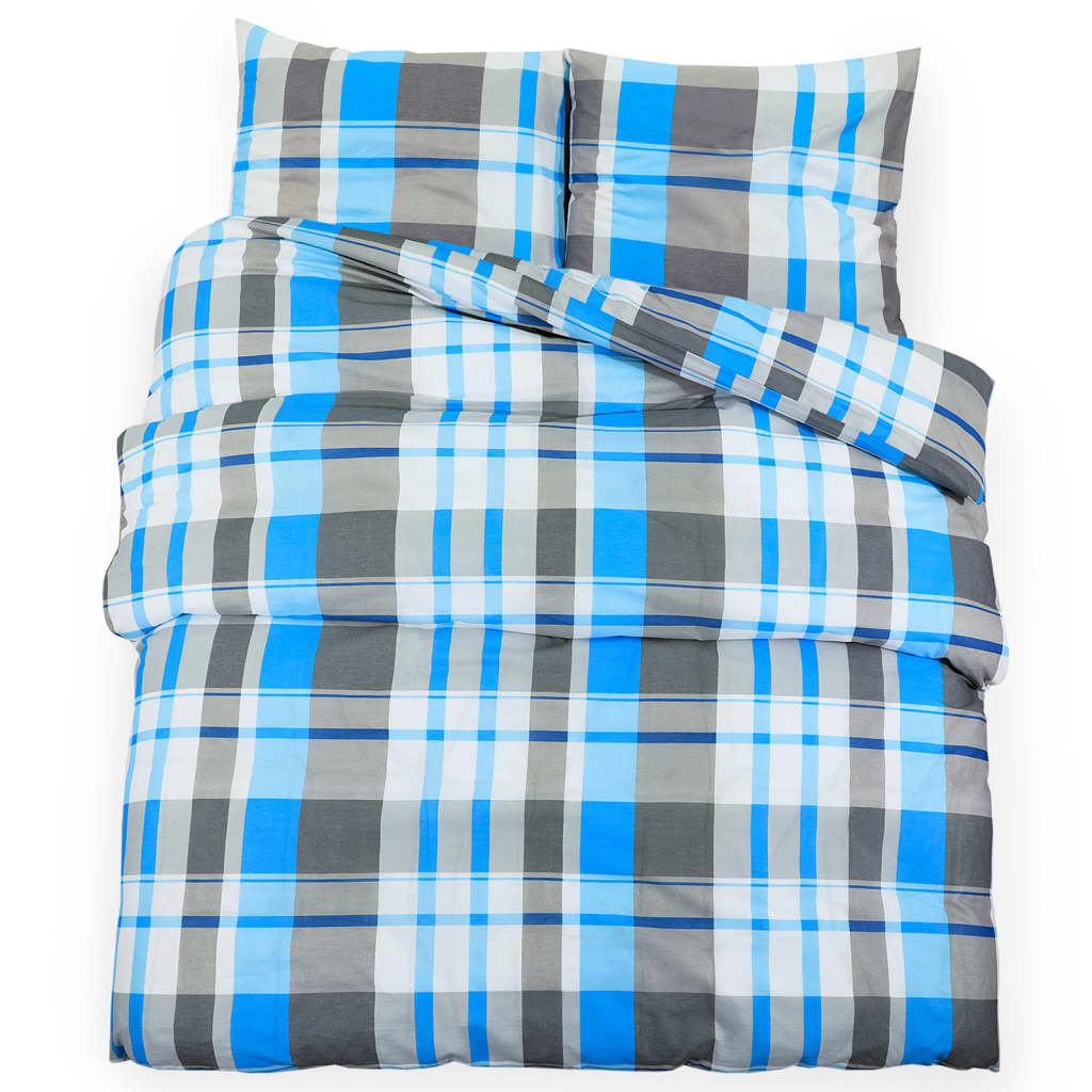 Ensemble de housse de couette Bleu et gris 135x200 cm Coton vidaXL - 2