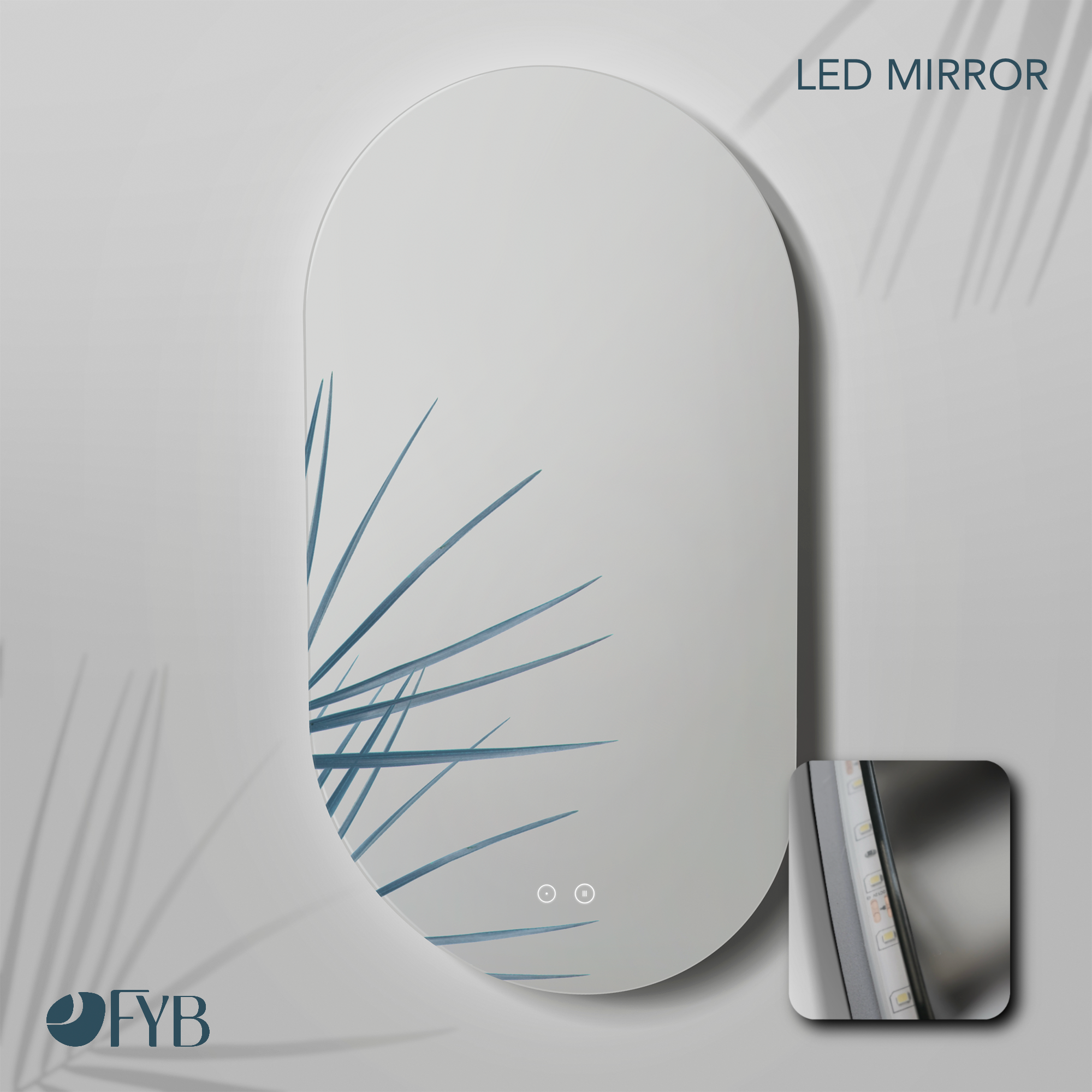 Feel Your Bath Meuble Salle de Bain TIGER 60 cm Chêne Nordique, Plan Céramique Blanc, Miroir Ovale LED Antibuée 50x90, 2 Tiroirs Soft Close - 4
