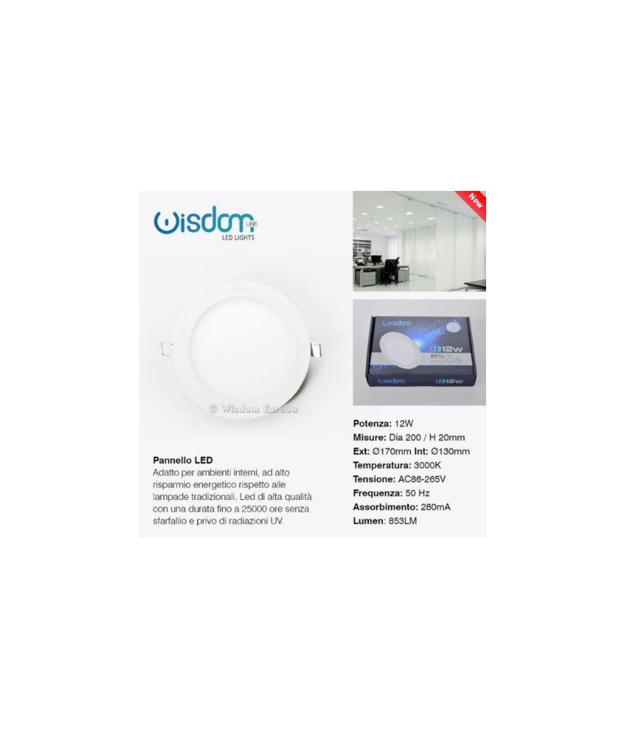 Trade Shop - Pannello A Led Tondo O Quadrato Ad Da Incasso Luce Fredda Calda Neutra Wisdom - Bianco Caldo-12 Watt -tondo - - 2