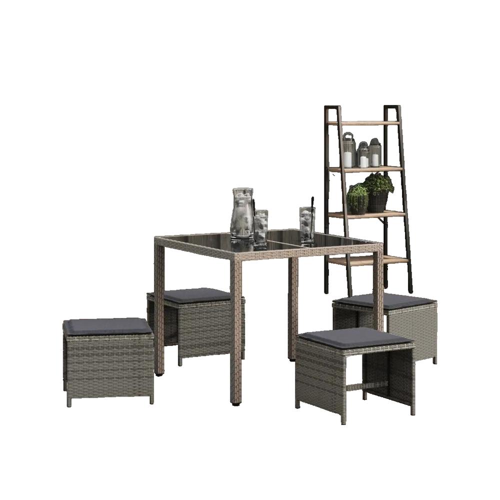 Taburetes de jardín con cojines 4 uds ratán PE gris 41x41x36 cm vidaXL - 3