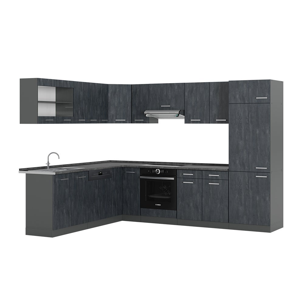 Vicco Kogoszczona kuchnia R-Line, Czarny beton/antracyt, 287 x 46 cm bez blatu roboczego