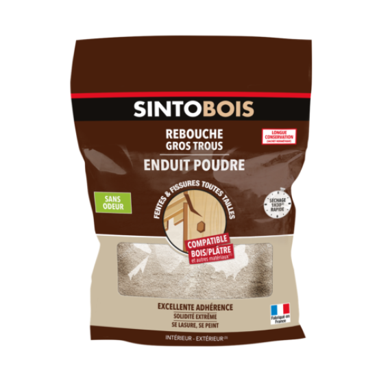 SINTO - Ribocca in legno - Rivestito in polvere - Ribocca grandi fori, fessure e crepe - Ottima aderenza - Inodore - Asciugatura rapida - Interno ed e