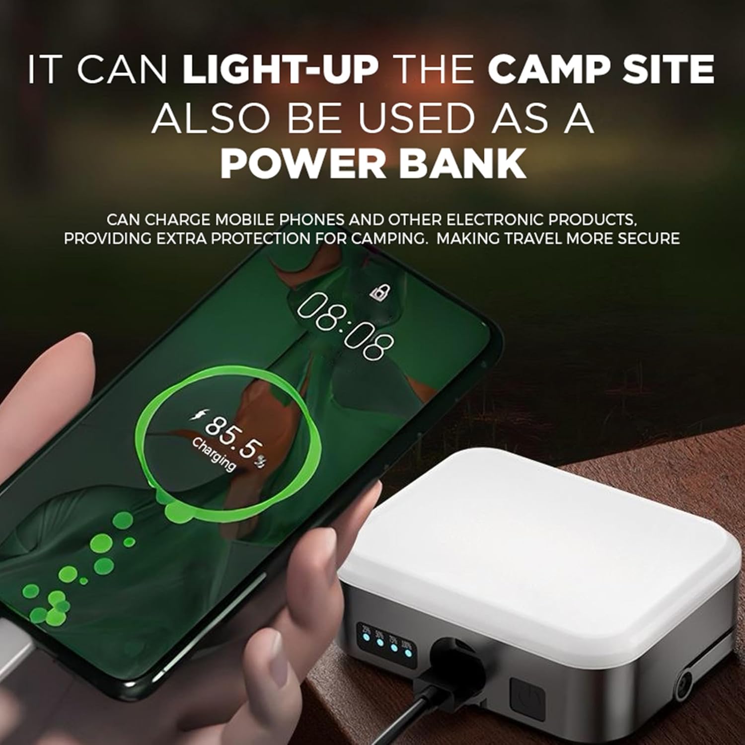Latarka kempingowa zasilana energią słoneczną – latarka LED i lampa awaryjna – wodoodporna, przenośna, ładowana przez USB – akumulator 4000 mAh - 7