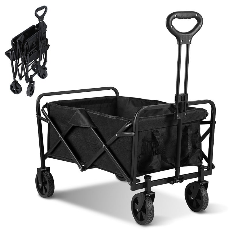 Carro de jardín plegable, capacidad de carga de 80 kg, negro, transporte plegable - asa ajustable para transportar mercancías, herramientas, playa