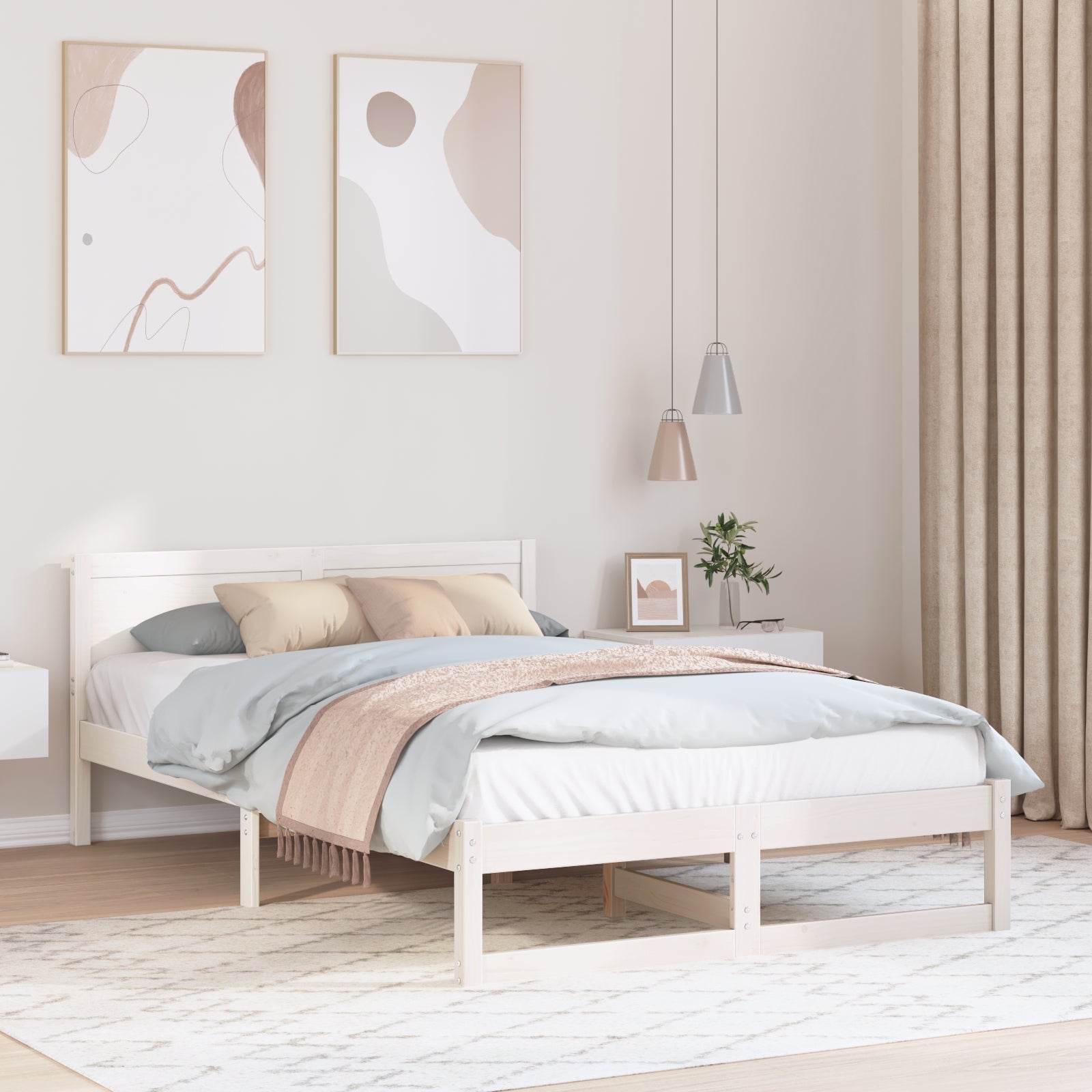 Ramka łóżka Z zagłówkiem Biały 140 x 190 cm Lite drewno sosnowe vidaXL