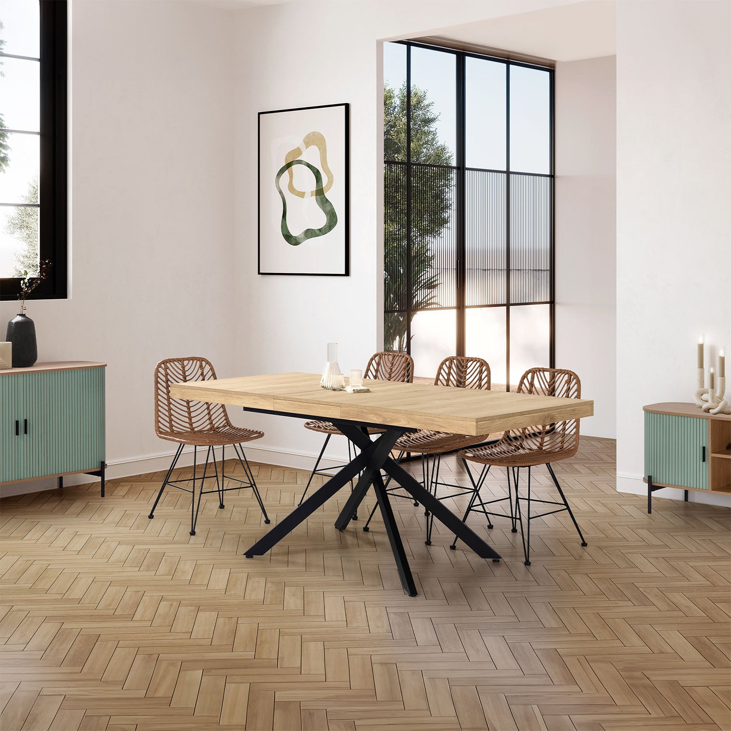 Table de salle à manger extensible Palermo couleur chêne, 140-180 cm - 2