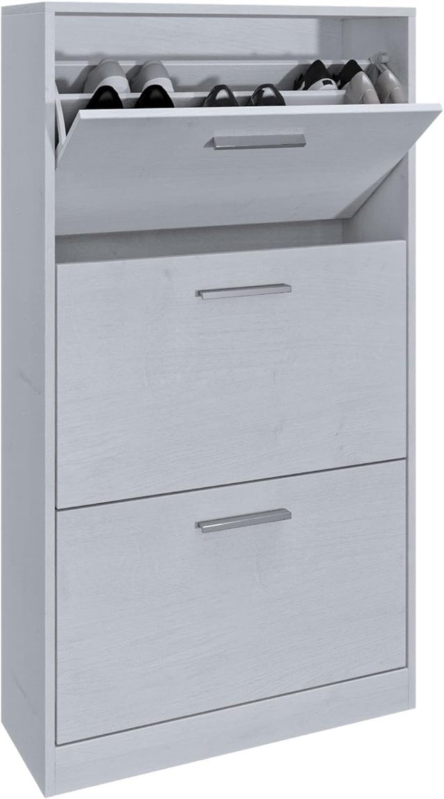 Armoire à chaussures d'entrée 3 portes pliantes doubles, meuble fin en bois mélaminé 63x24x115h, Blanc - ZIK