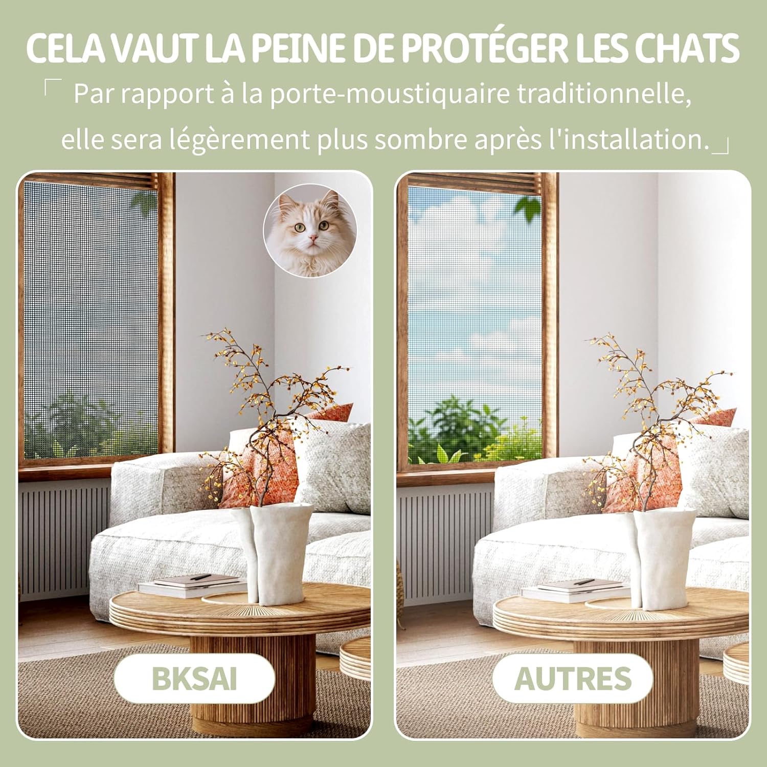 Filet pour chat ne nécessite pas de perçage, 100*130cm, robuste et découpable utilisé pour les fenêtres pour empêcher les moustiques et les chats - 7