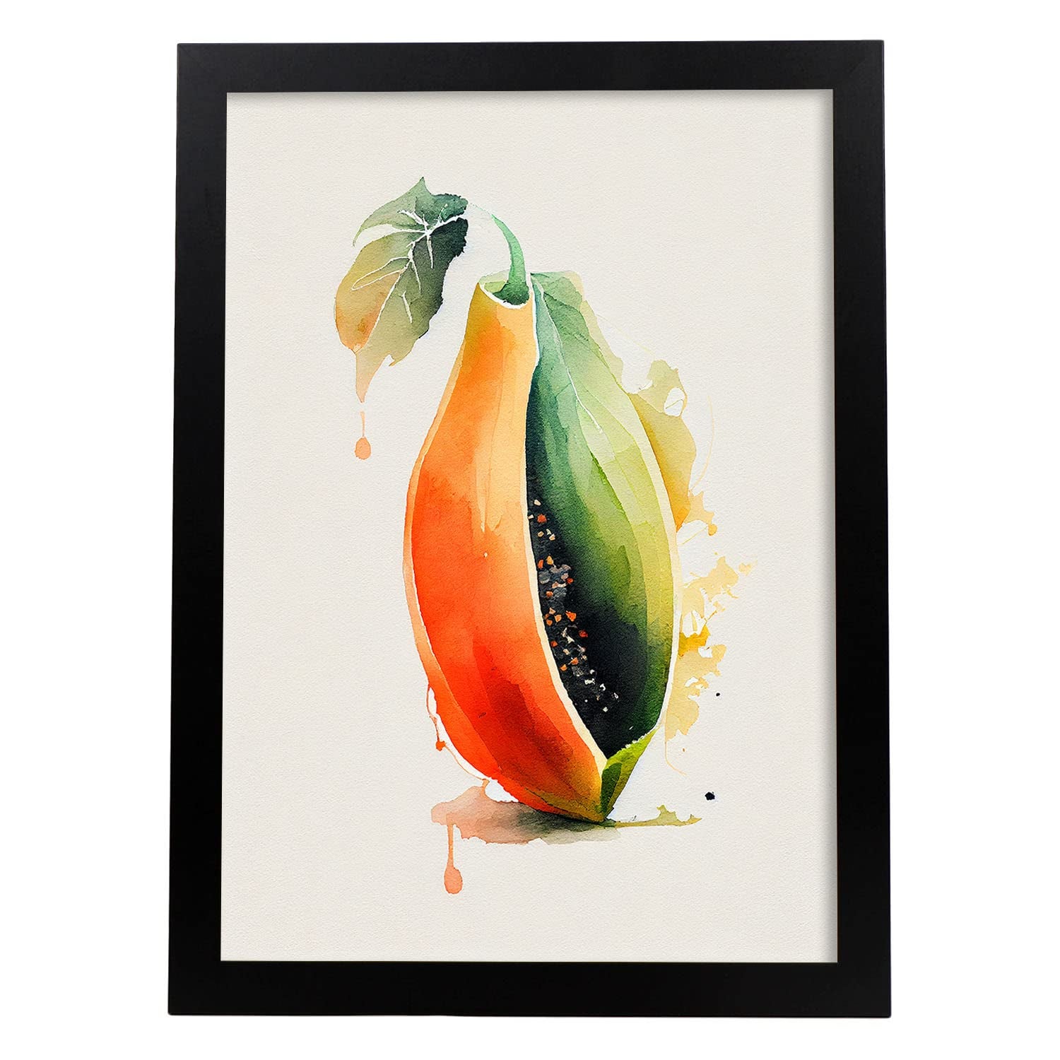 Nacnic poster de papaya a todo color ilustraciones de frutas verduras y comida sana en estilo acuarela diseño moderno y modelo 1 a3 con marco negro
