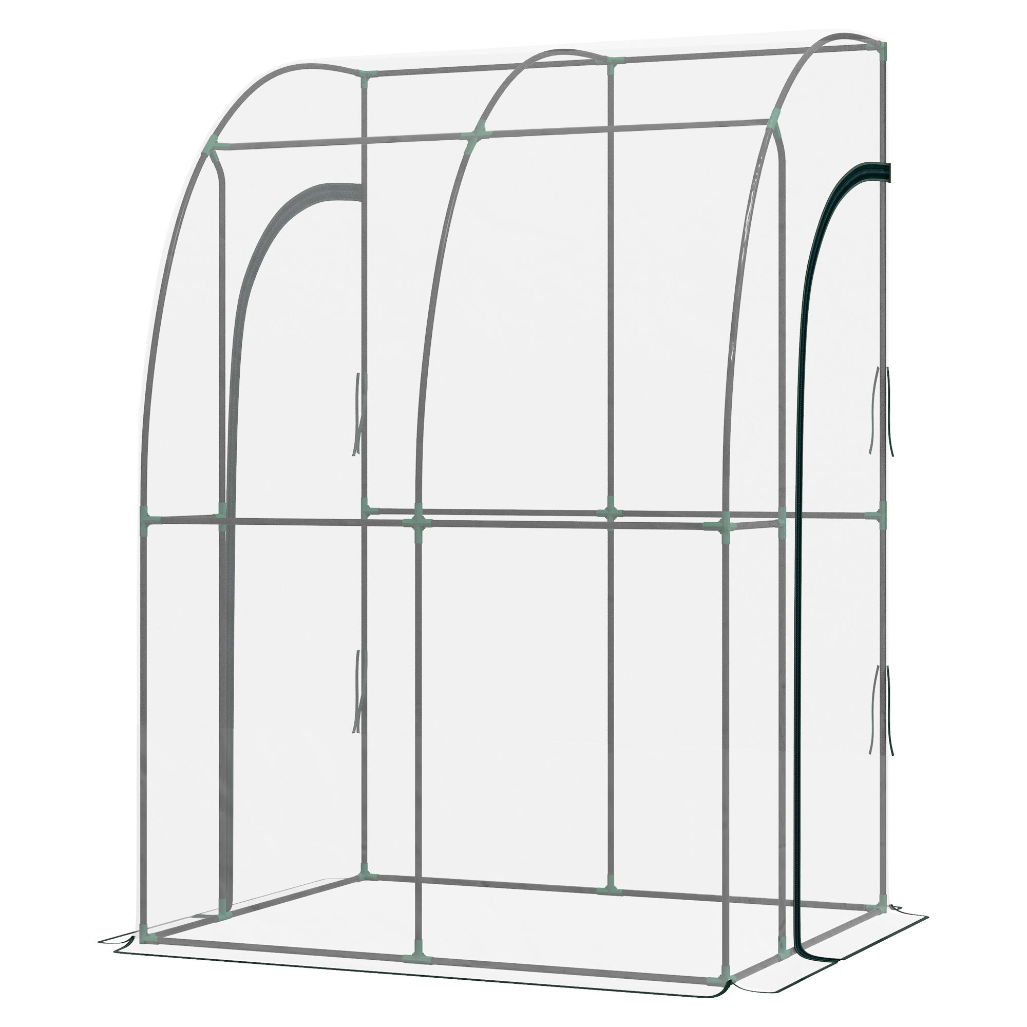 Serre Adossée, 2 Portes Zippées Enroulables, Acier PVC Transparent - 2