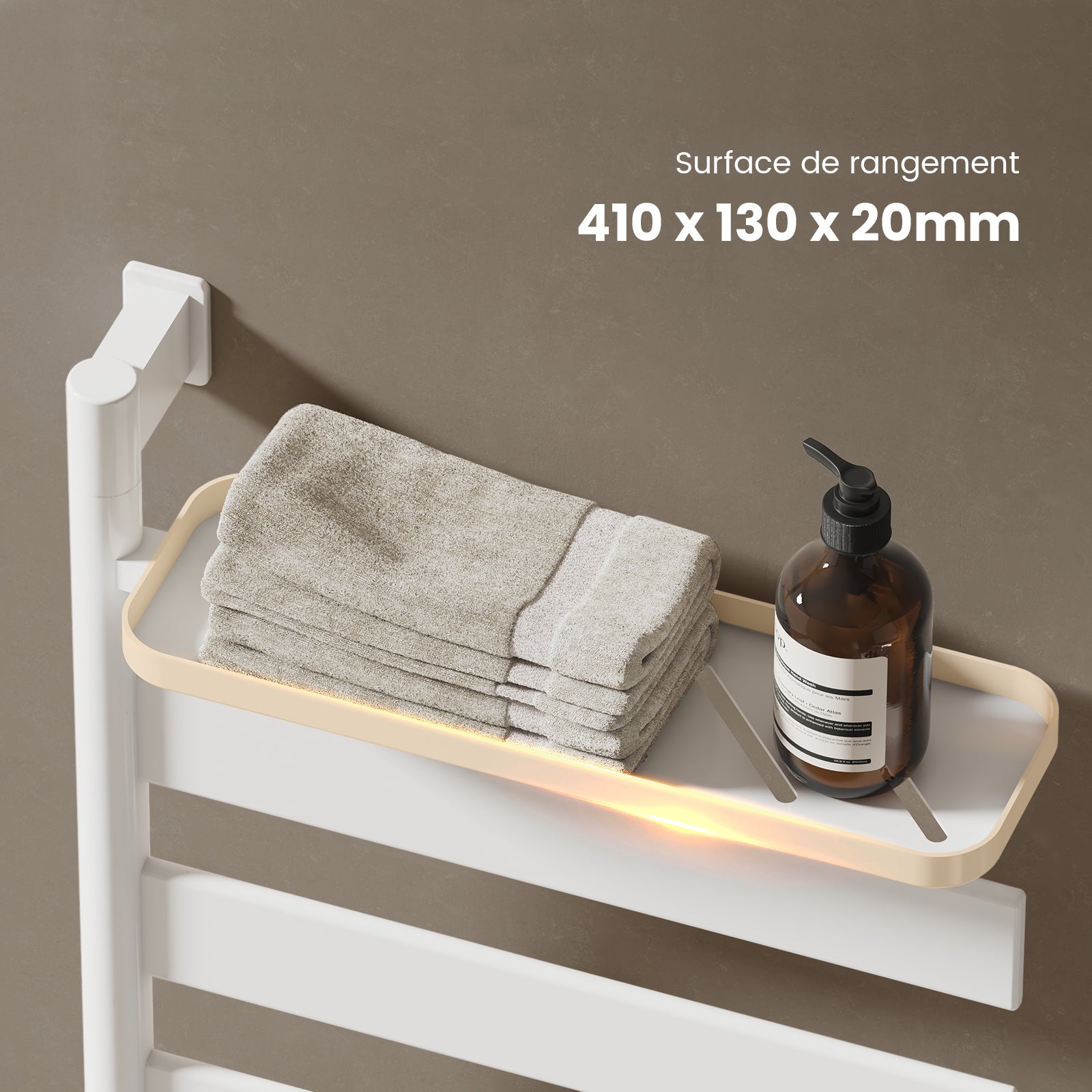 EMKE Sèche-serviettes Électrique Pivotant 180° avec Étagère - WiFi & Vocal - 76 x 45 cm, 120 W, Blanc Brillant - 2