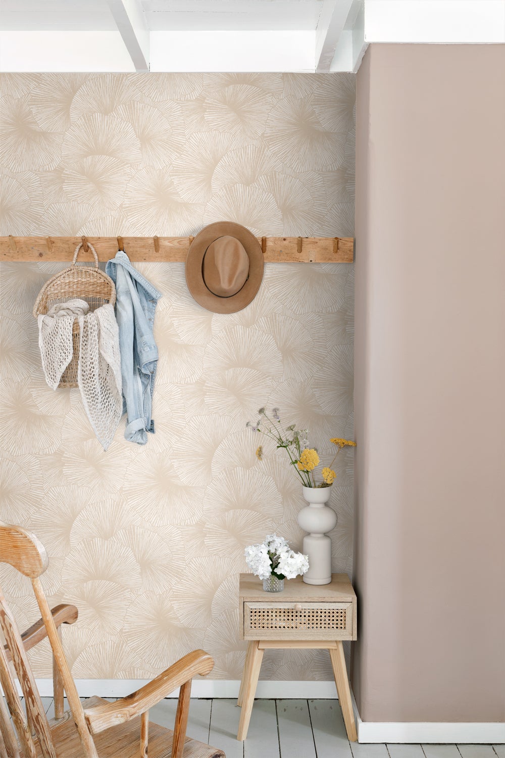 Papier peint effet 3D feuilles beige - 53 cm x 10.05 m - ESTAhome - 2