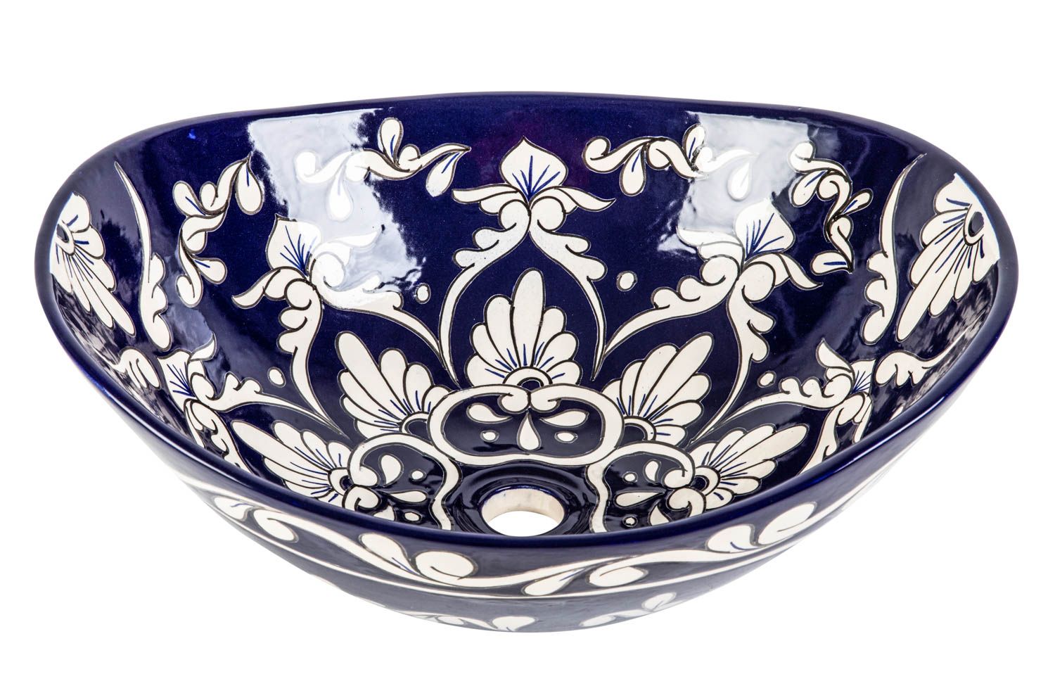 Meksykańska ceramiczna umywalka nablatowa z reliefem Felisa Prima – owalna umywalka wolnostojąca 46x38x15 cm | Umywalka Talavera z wzorami