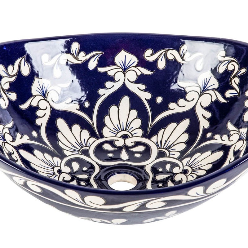 Meksykańska ceramiczna umywalka nablatowa z reliefem Felisa Prima – owalna umywalka wolnostojąca 46x38x15 cm | Umywalka Talavera z wzorami