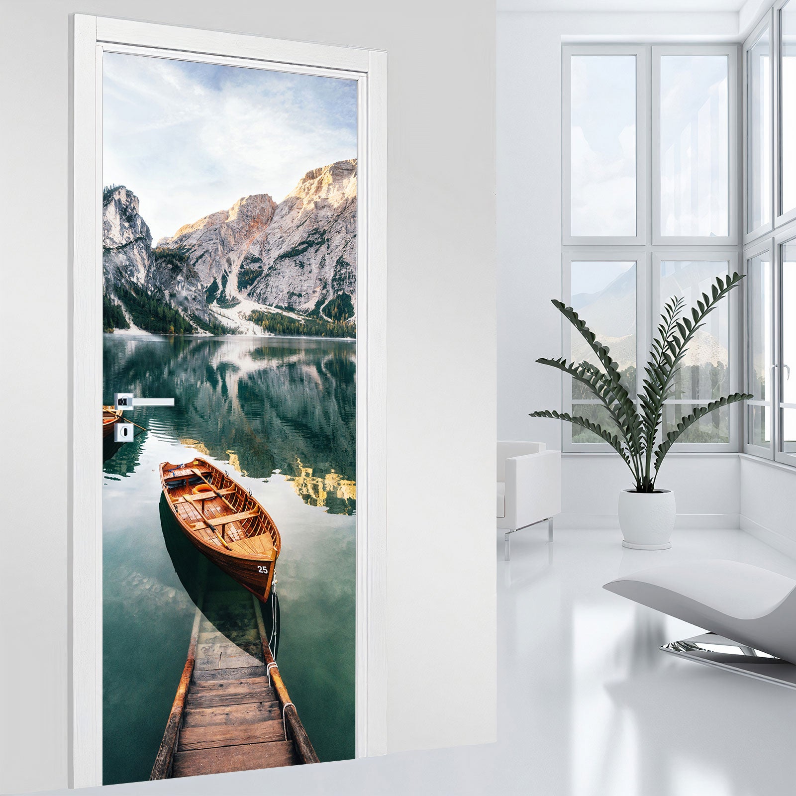 Stickers pour porte - Lac et Montagne - Adhésif MAT - Largeur 93 x ...