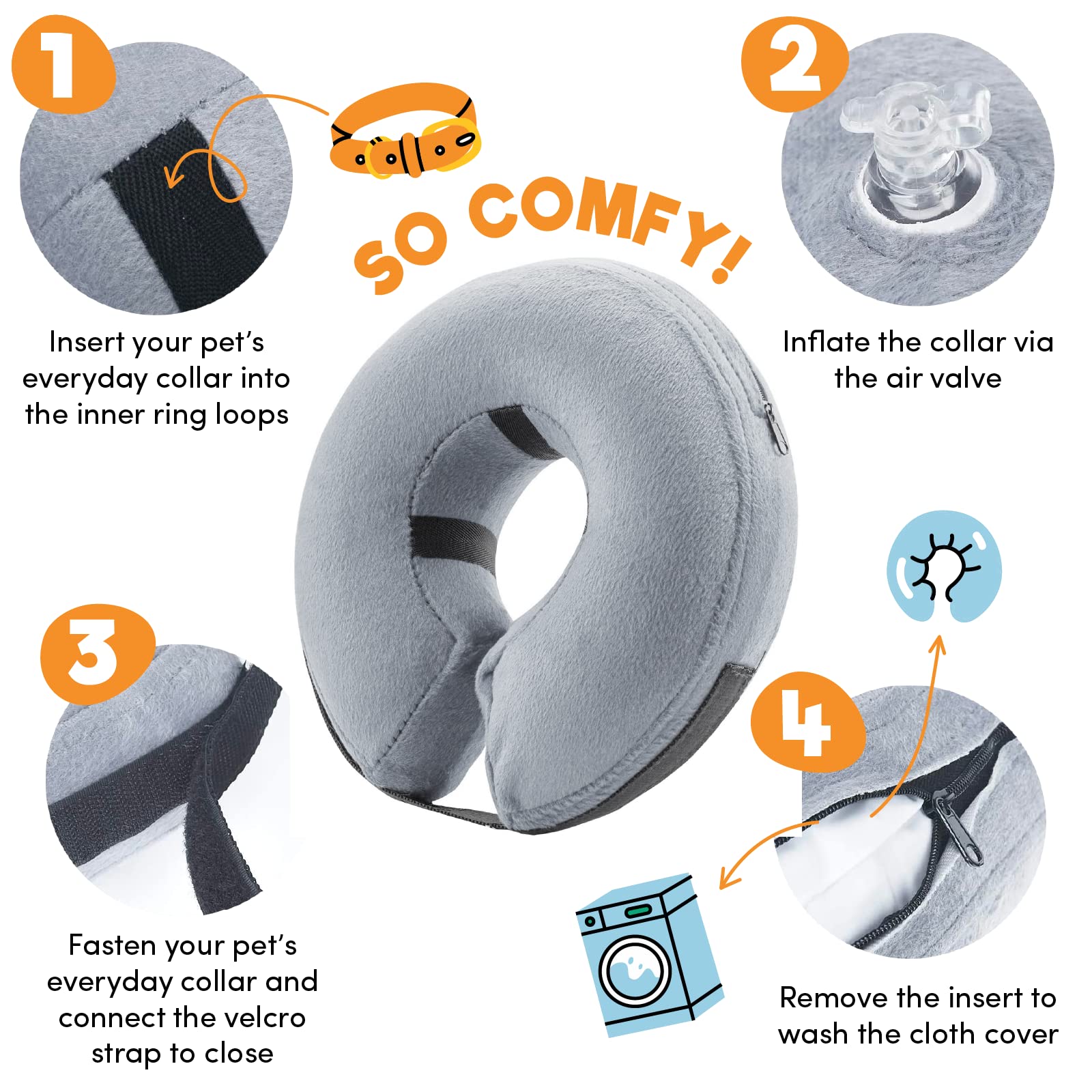 BENCMATE Collier gonflable de protection pour chiens et chats - récupération d'animaux de compagnie, doux, ne bloque pas la vision, E-collar (L, Gris) - 5
