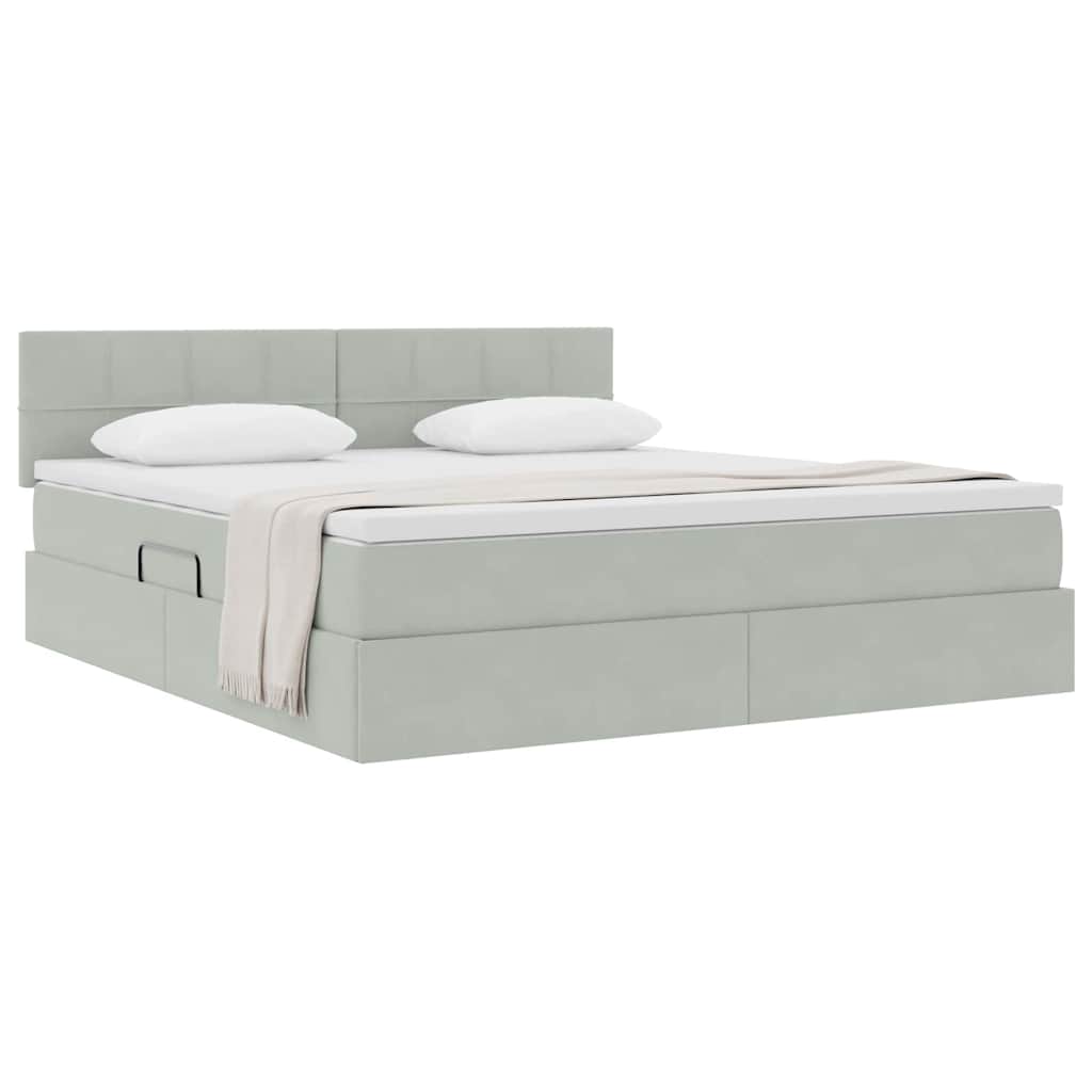Lit de rangement gris clair, 180 x 200 cm, en velours - 3